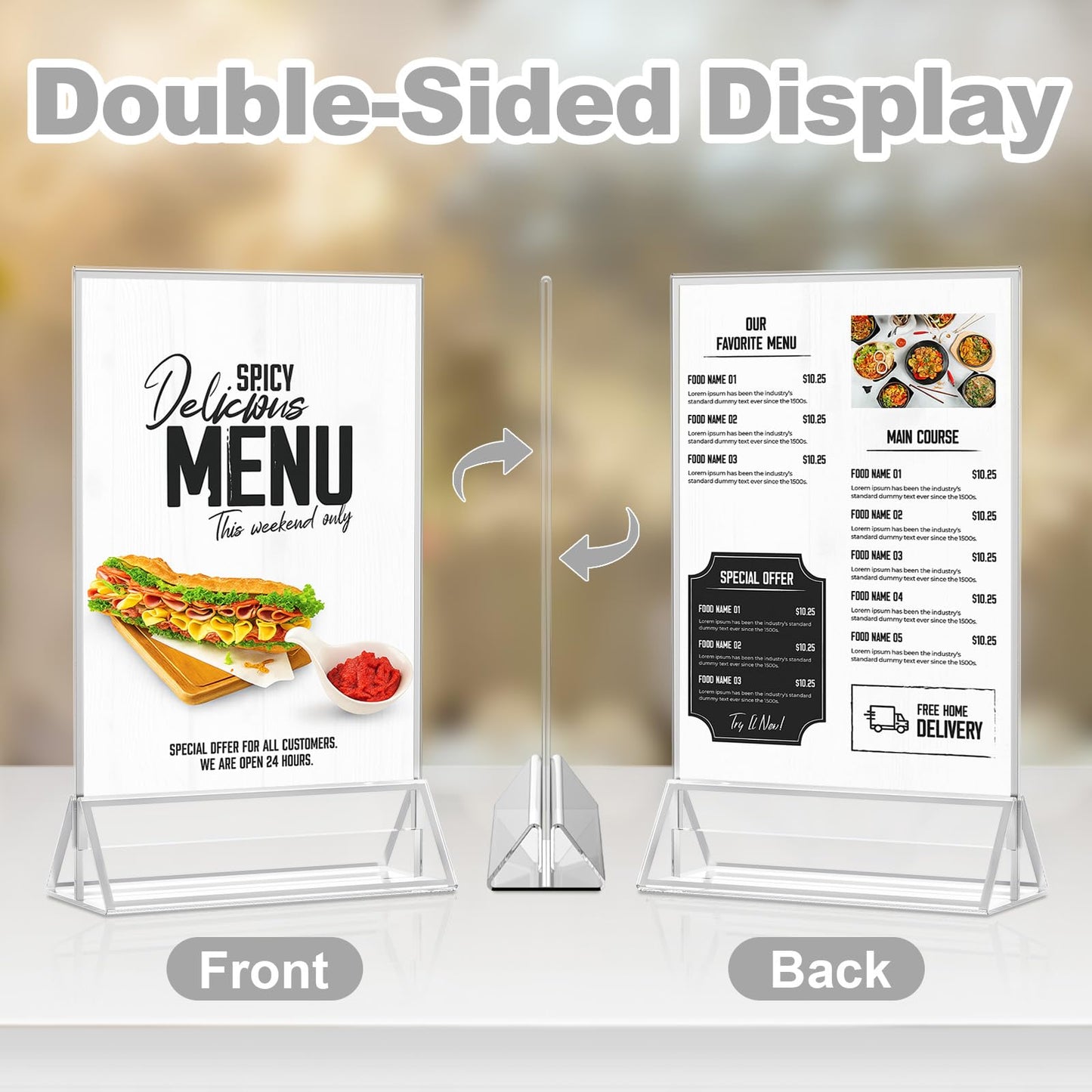Daofary Acrylic Sign Holder 5 x 7, 14 Pack Double Sided Silver Picture Frame Stand up Table Top Sign Holders, Clear Display Stand Menu Flyer Holder for Wedding Party
