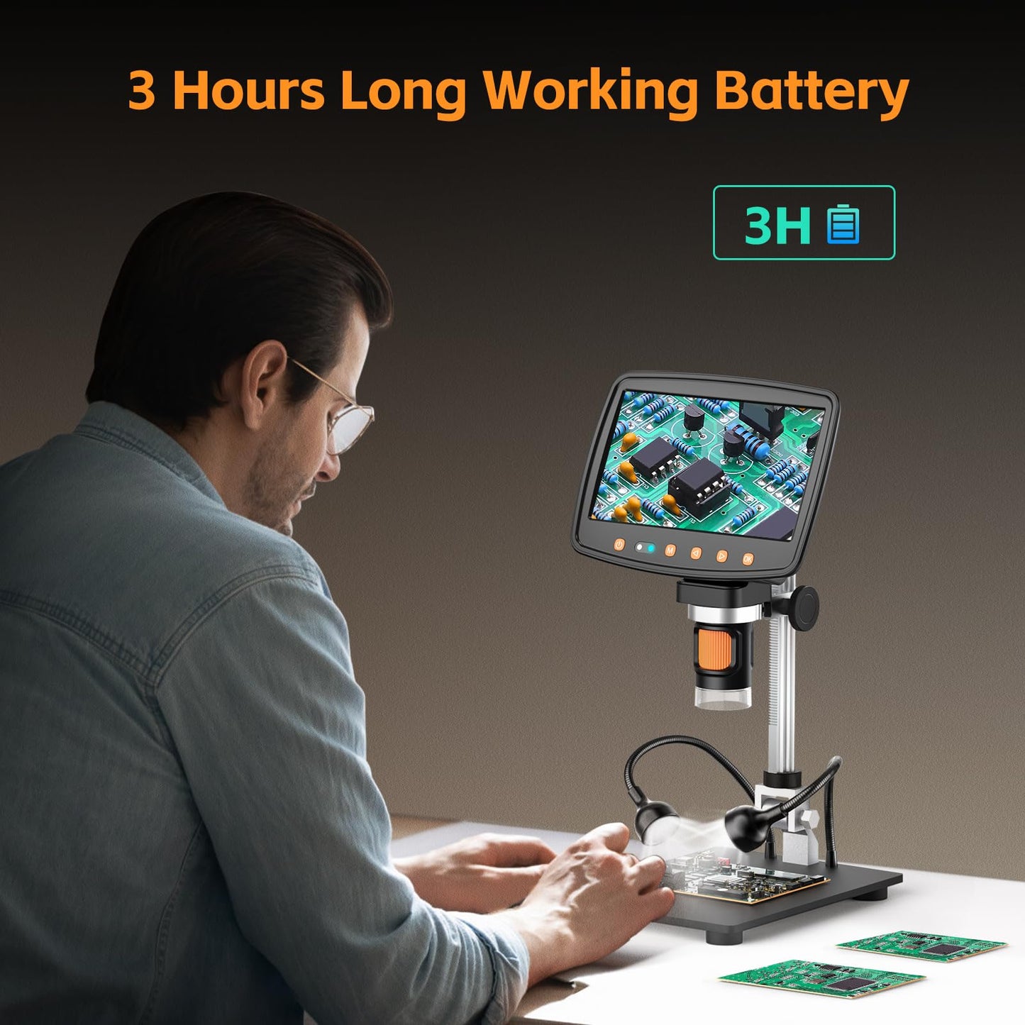 7'' Digital Microscope 1500X, HDMI LCD Microscope 8.5‘’ Longer Stand, Coin Microscope for Adults with 12MP Ultra-Precise Camera Sensor, Compatible with TV/Windows/Mac, 32GB TF Card, 12 Slides