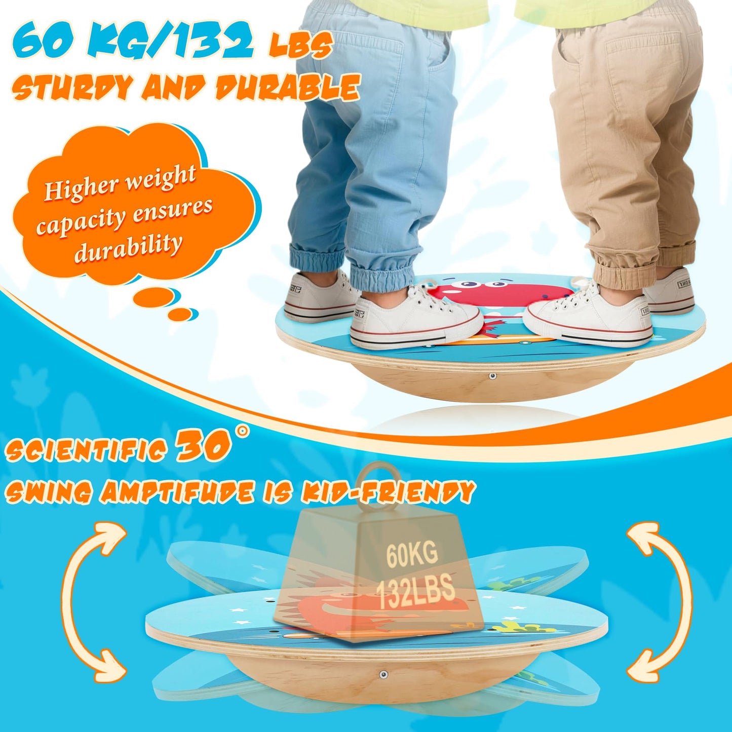 Balance Boards for Kids, Wood Balance Training Board, Sensory Rocking Board