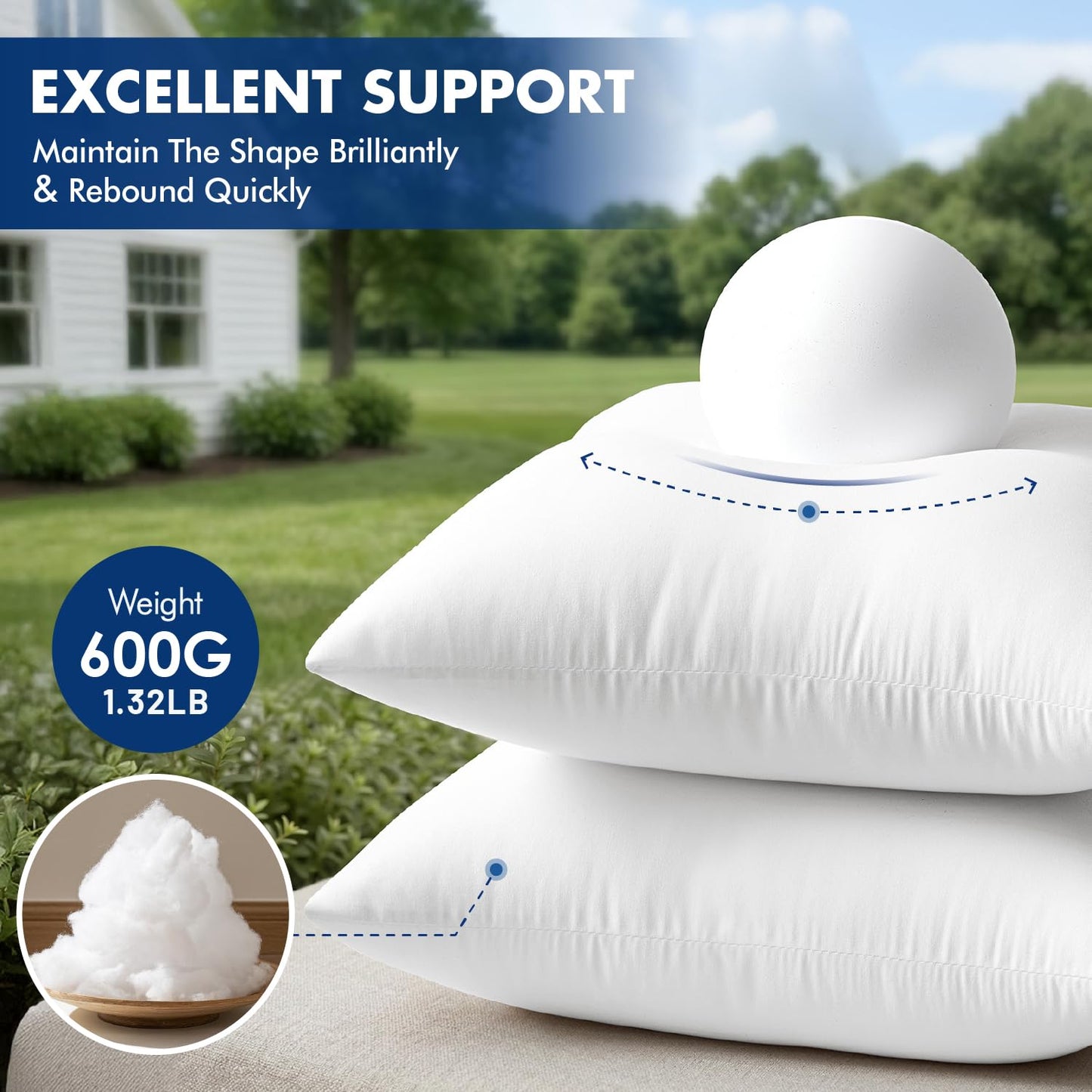 MIULEE Outdoor Pillow Inserts 20x20 Pack of 4 Waterproof Throw Pillow Inserts Decorative 100% Virgin Fibers Filling for Patio Sofa Couch