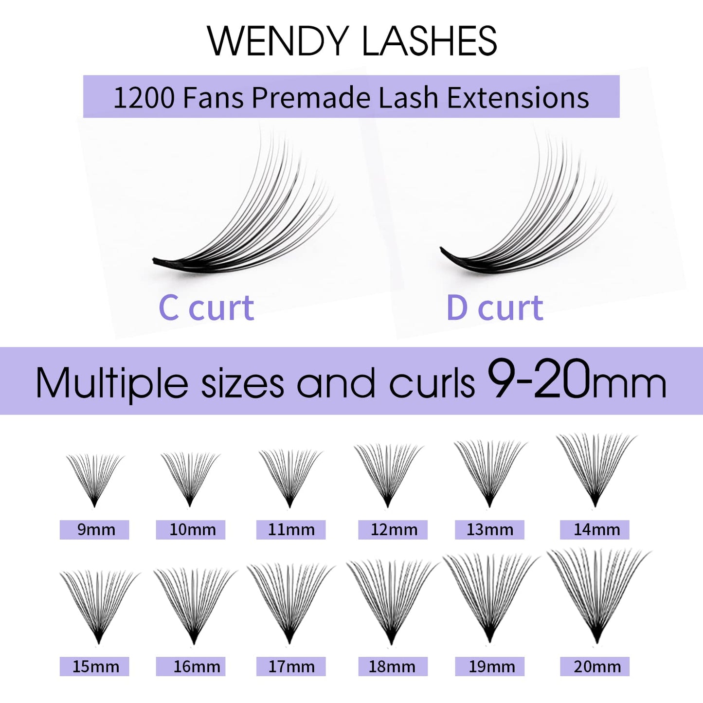 WENDY Lashes Premade Fans Eyelash Extensions 1200PCS Eyelash Extension 20D Volume Lash Extensions Loose Promade Fans D Curl Mixed 9-20mm Pointed Base Pre Made Lashes(1200PCS-20D-0.07-D, 9-20mm mixed)