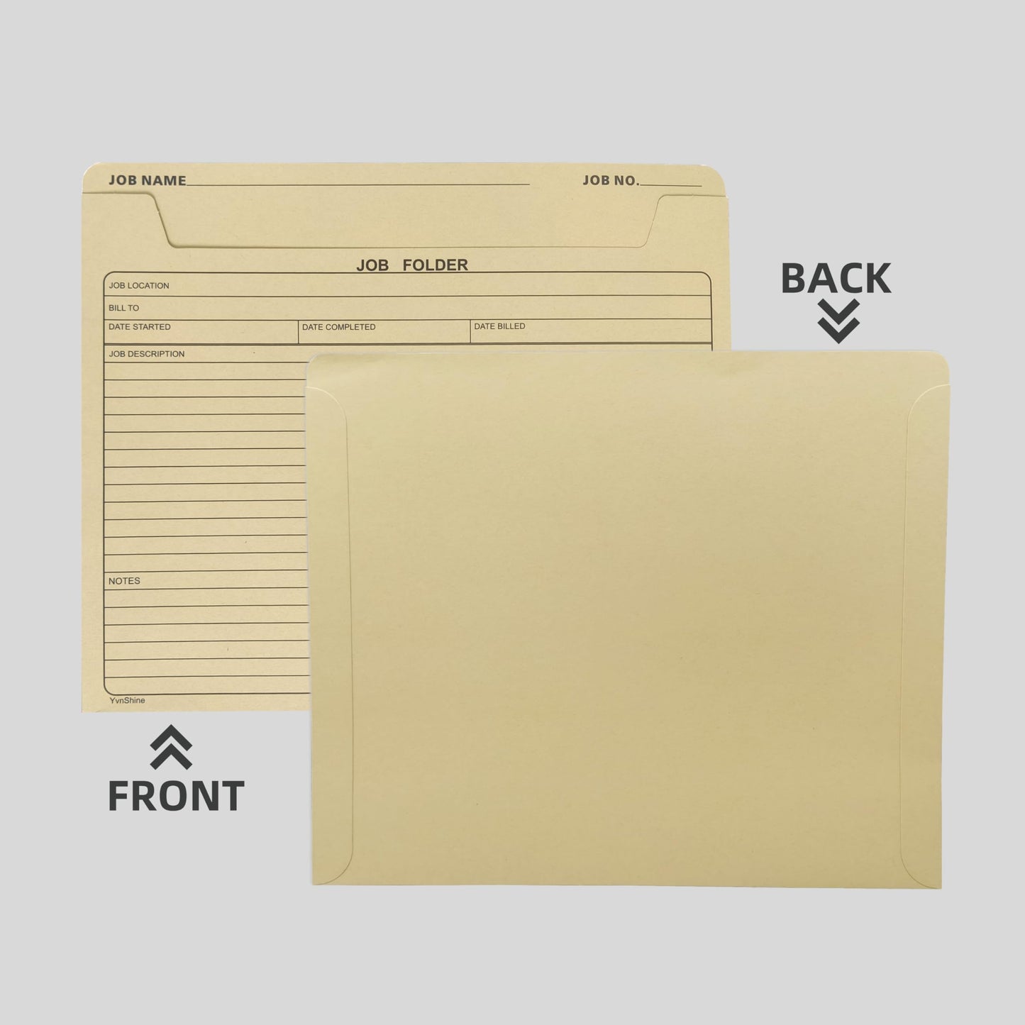 YvnShine 50 Pack Job Folder for Project Management, Heavy Duty Manila File Jacket 10x12 Inch, Preprinted Cost Tracking & Invoice Organization, Construction Project Management Files ﻿