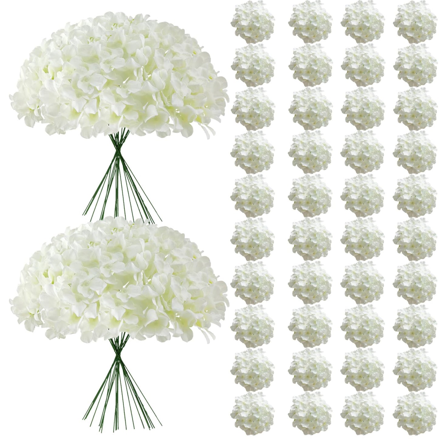 Cherica 65Pcs White Hydrangea Artificial Flowers Bulk，Realistic Silk Fake Flowers with Stems，Faux Hydrangea Flowers for Wedding Home Decor Centerpieces Living Room Garden Party Baby Shower Decoration