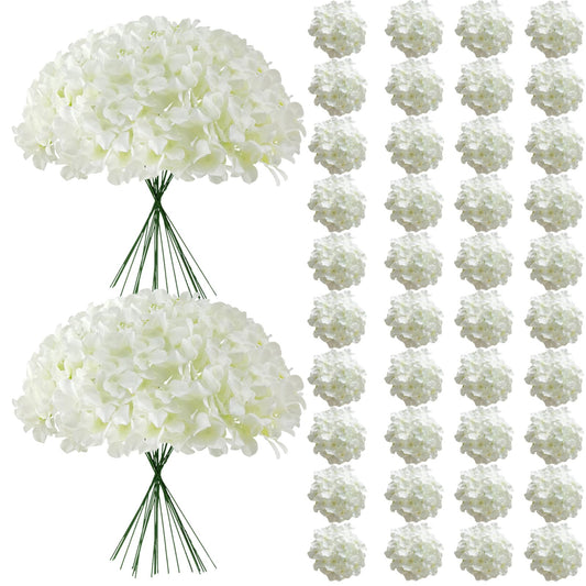 Cherica 65Pcs White Hydrangea Artificial Flowers Bulk，Realistic Silk Fake Flowers with Stems，Faux Hydrangea Flowers for Wedding Home Decor Centerpieces Living Room Garden Party Baby Shower Decoration