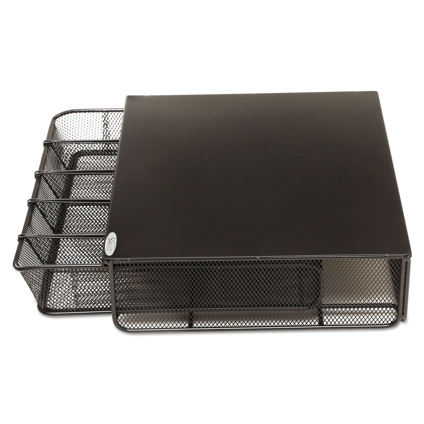 Safco Coffee and Sugar Organizer 3274BL Hospitality Tray, Home, Office, & Hotel, 1 Drawer, Black, 12"W x 11"D x 3 ¼"H