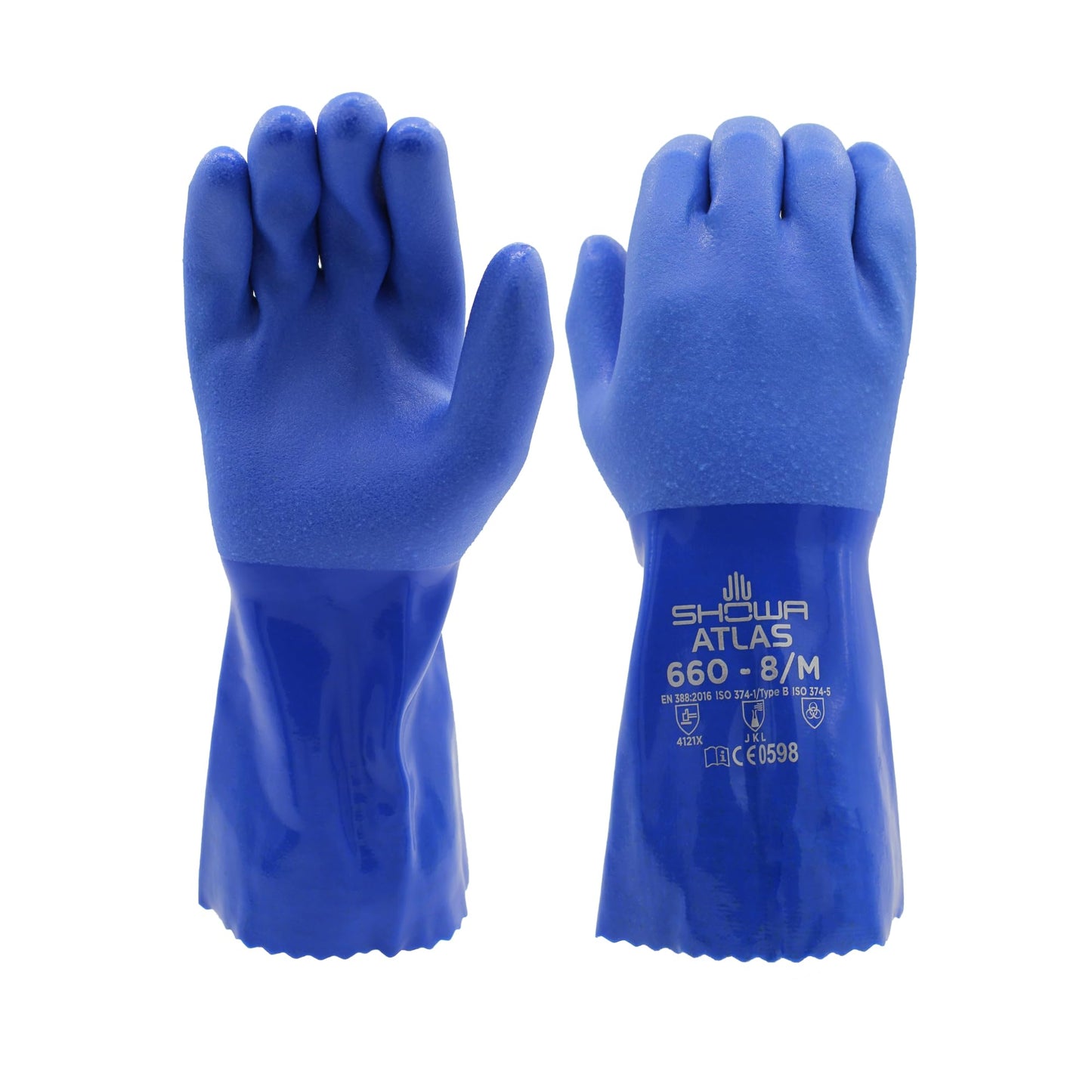 SHOWA Atlas 660 Triple-Dipped PVC Coated Chemical Resistant Safety Glove with Cotton Liner, 12" Length, Large (12 Pair)