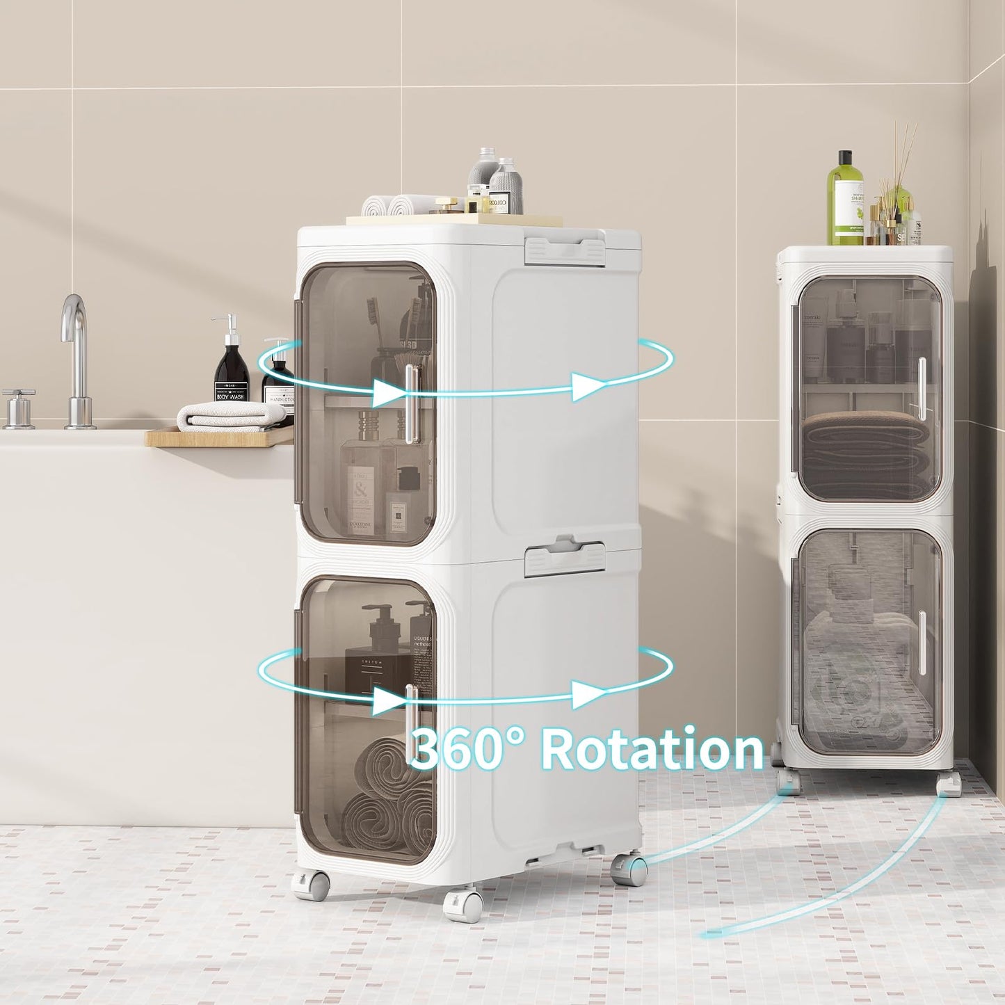 Neathub 2-Tiers Slim Bathroom Storage Cabinet, Foldable Storage Cabinets,Narrow Bathroom Storage,Movable Bathroom Storage Organizer for Small Spaces,Bathroom,Kitchen,Laundry,White
