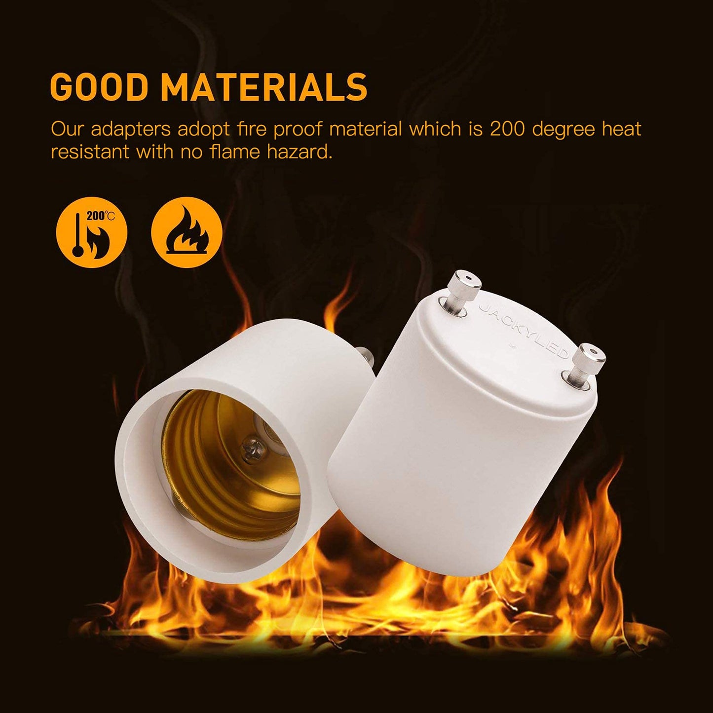 JACKYLED GU24 to E26 E27 Adapter 50-Pack Heat Resistant Up to 392℉ Fire Resistant Converts GU24 Bi-Pin Based Fixture to E26 E27 Standard Screw-in Socket
