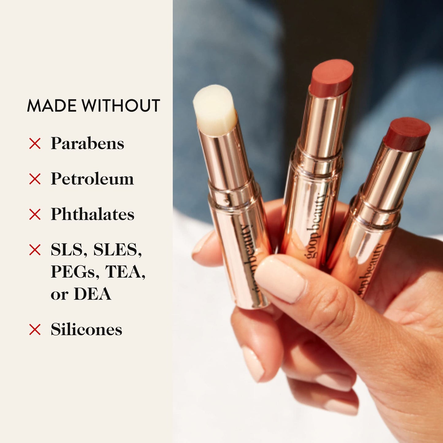 goop Beauty Lip Balm Trio | Clean Moisturizer for Chapped, Cracked & Dry Lips | Clear, Garnet, & Rose | Tinted for Sheer Color | Petroleum Free | 0.16 fl oz Each