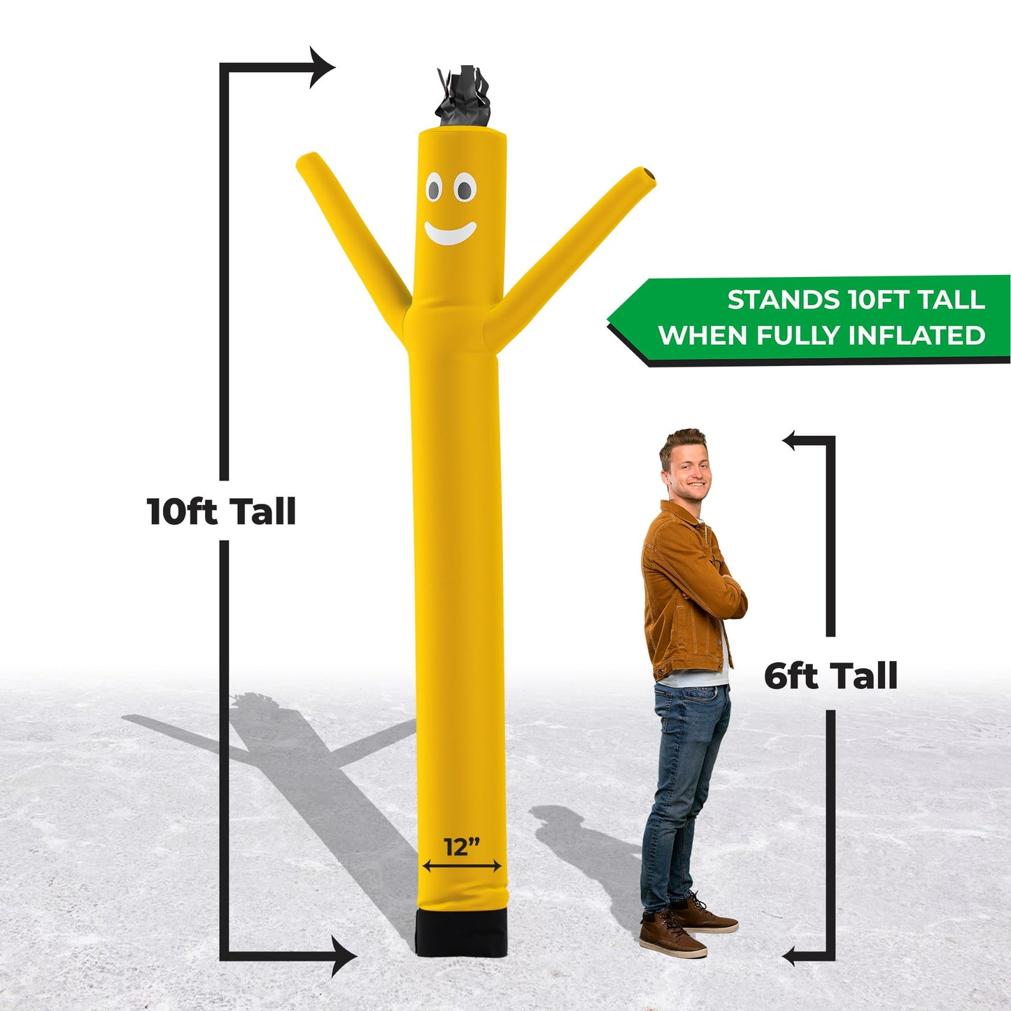 LookOurWay Air Dancers Inflatable Tube Man Attachment - 10 Feet Tall Wacky Waving Inflatable Dancing Tube Guy for Business Promotion - Blower Not Included - Yellow