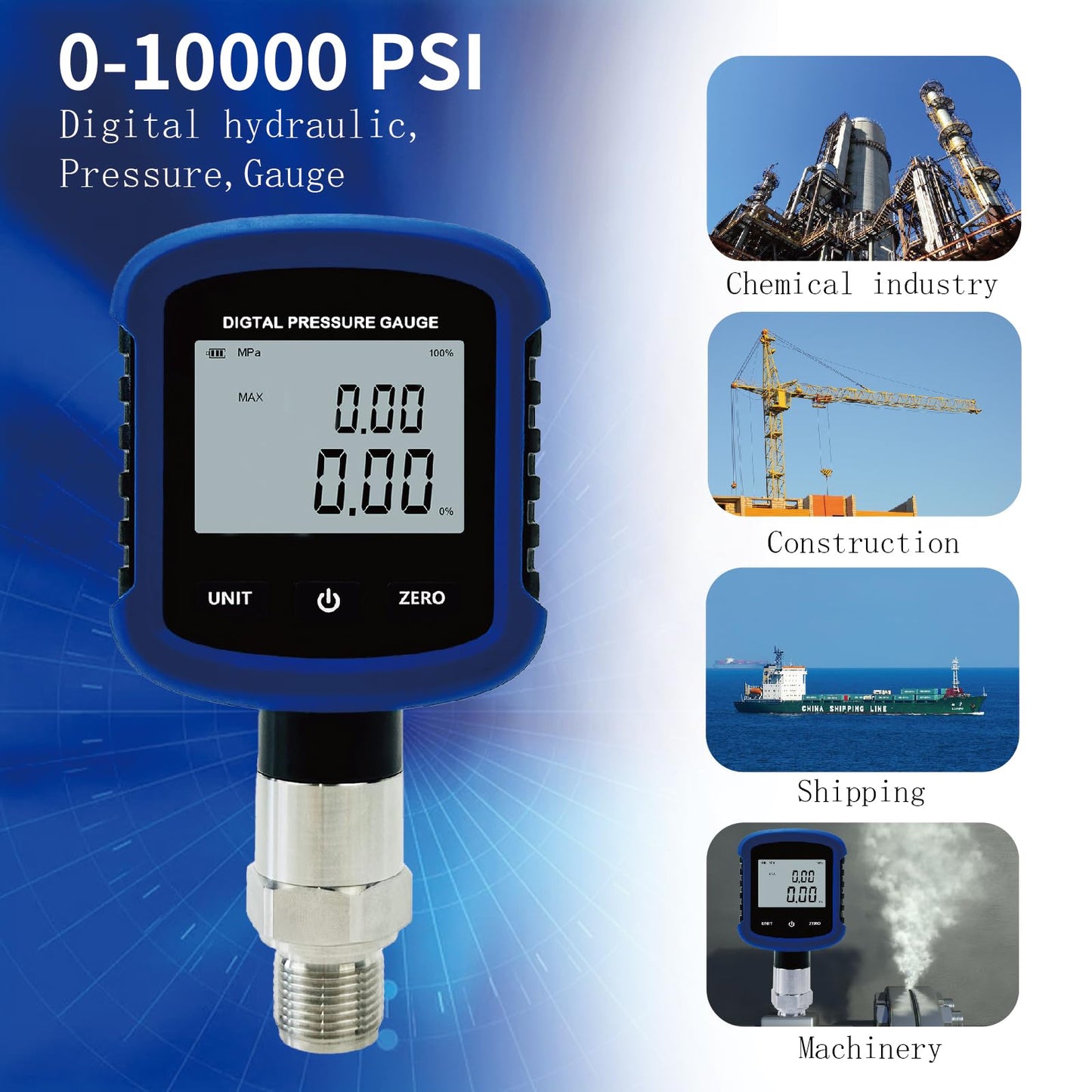 S281 High Precision 10000PSI 70Mpa Digital Hydraulic Pressure Gauge 0.2% FS Accuracy Air Manometer 1/4 Inch NPT Thread with Bluetooth Connection for Mobile Phone and 330° Rotation