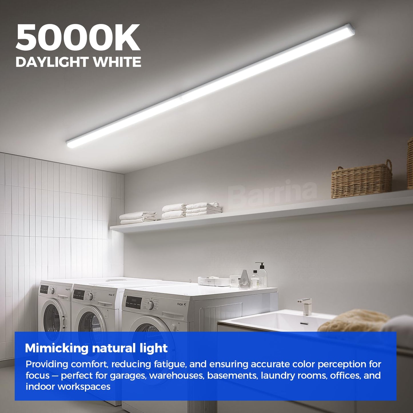 Barrina LED Shop Lights for Workshop 4FT, 5000K Daylight White, 45W, 5000LM, Hidden Wiring, Linkable 4FT Light Fixture Cord with ON/Off, Frosted Cover, LED Ceiling Light for Garage, Kitchen, 2 Packs
