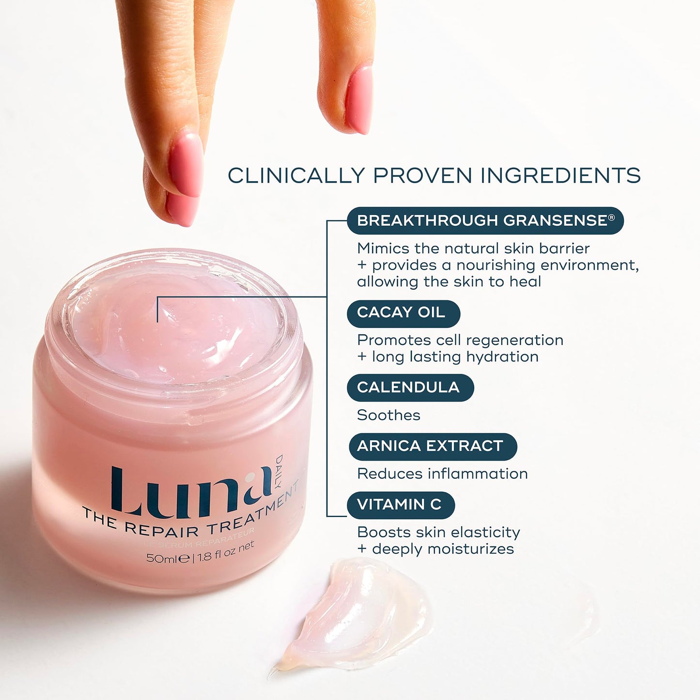 Luna Daily The Repair Treatment | Intensive Hydration & Soothing Cream for Dry & Sensitive Skin | Natural Ingredients, Vegan, Fragrance-Free, 1.8 fl oz