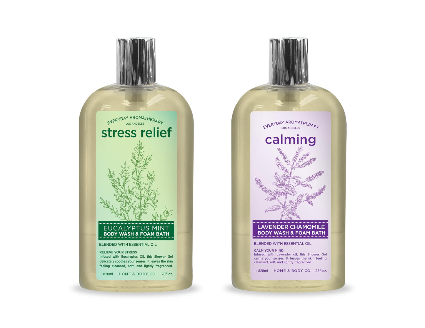 Everyday Aromatherapy Body Wash Duo | Eucalyptus Mint and Lavender Chamomile | 28oz Pack of 2 | Home and Body Company