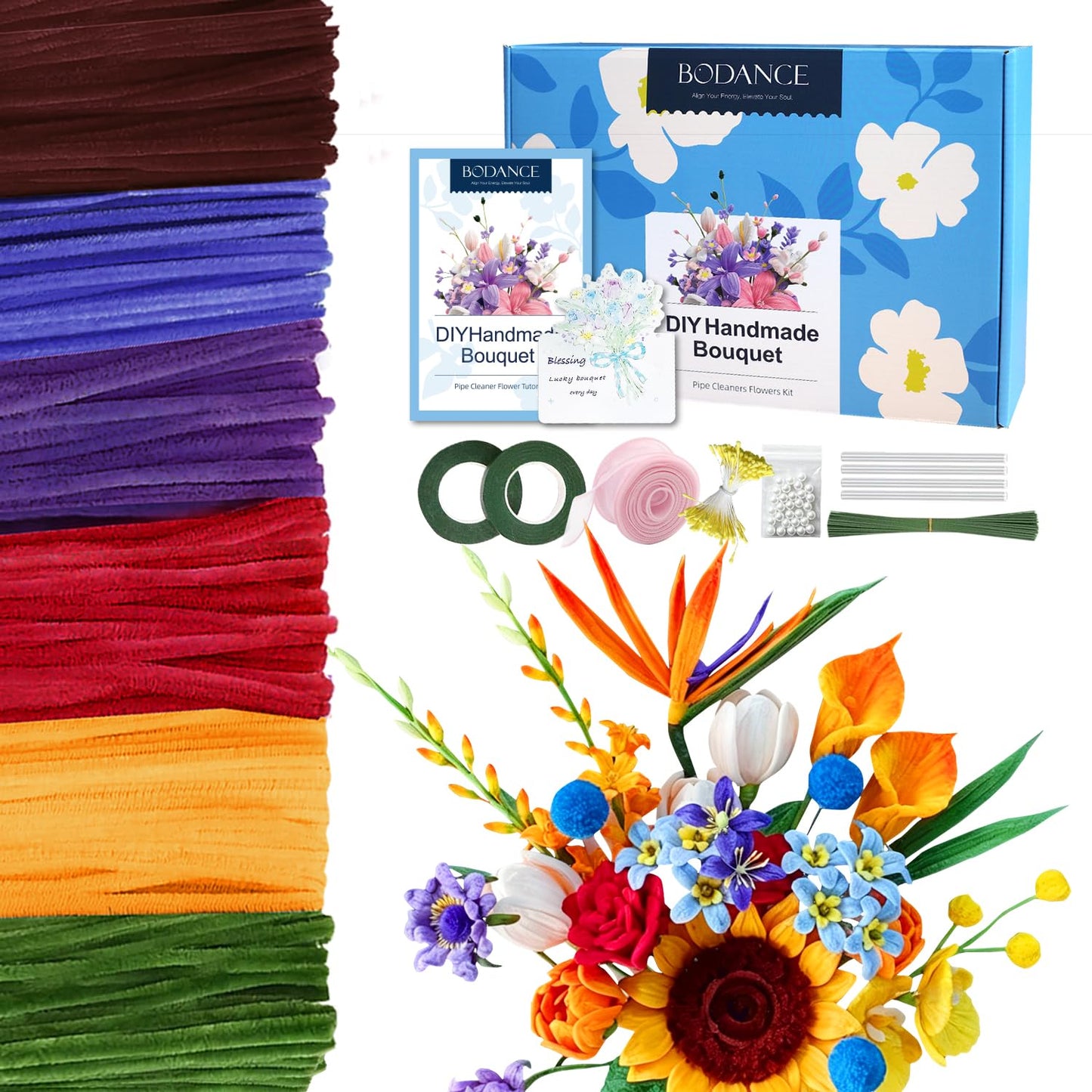 Pipe Cleaner Flower Kit, 600 PCS, 6 Deep Colors Chenille Stems