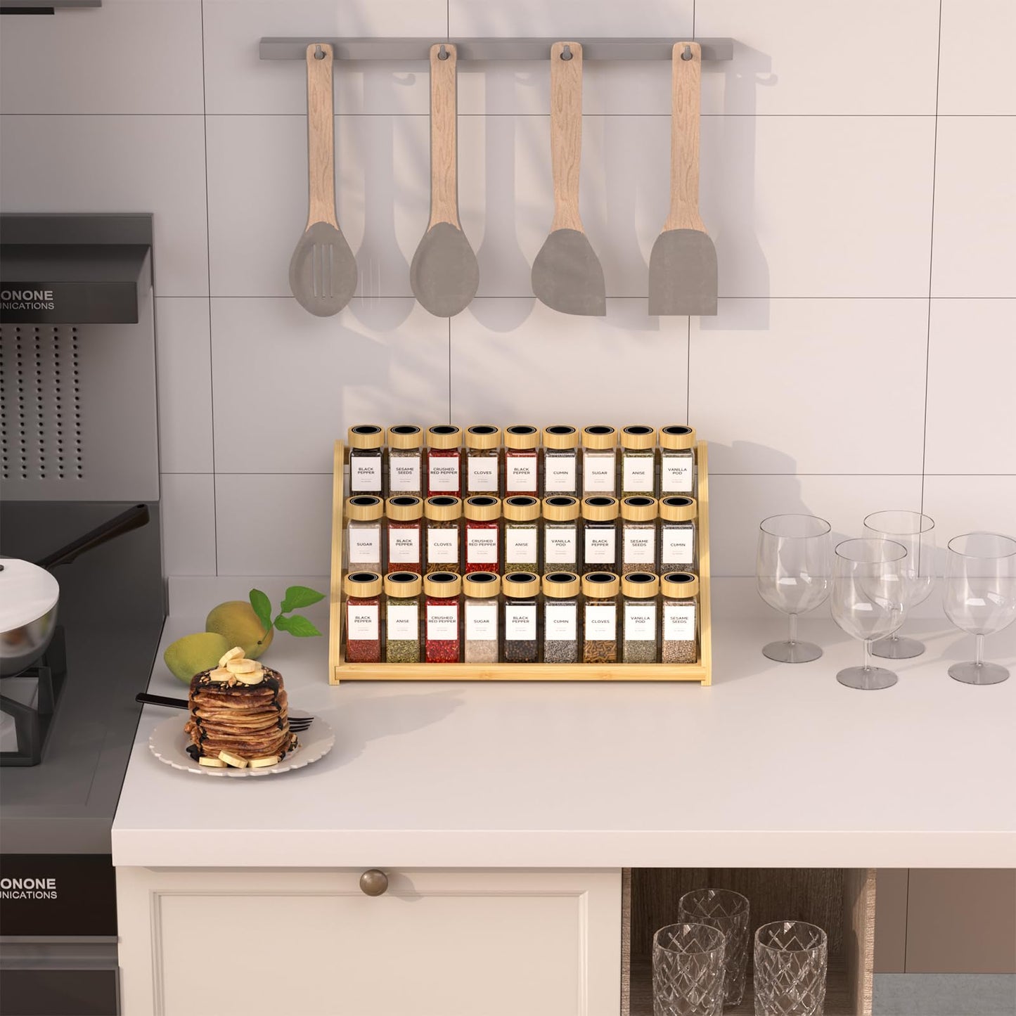 MNADSFKJ Bamboo Tiered Spice Rack, for Countertop Spice Organizer for Pantry Spice Shelf Organizer Kitchen Spices Rack，Cabinet spice rack，Cabinet seasoning rack
