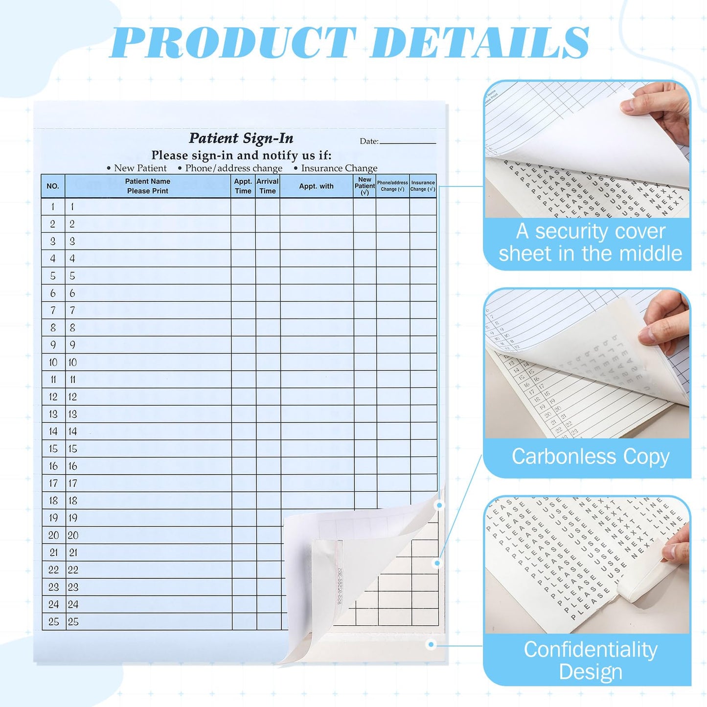 Resholder 250 Pack Patient Sign in Sheets Hipaa Compliant Patient Sign in Label Forms Peel Off Adhesive Labels Carbonless 3 Part Forms for Privacy in Doctor Medical Clinic Dental Office(Blue)