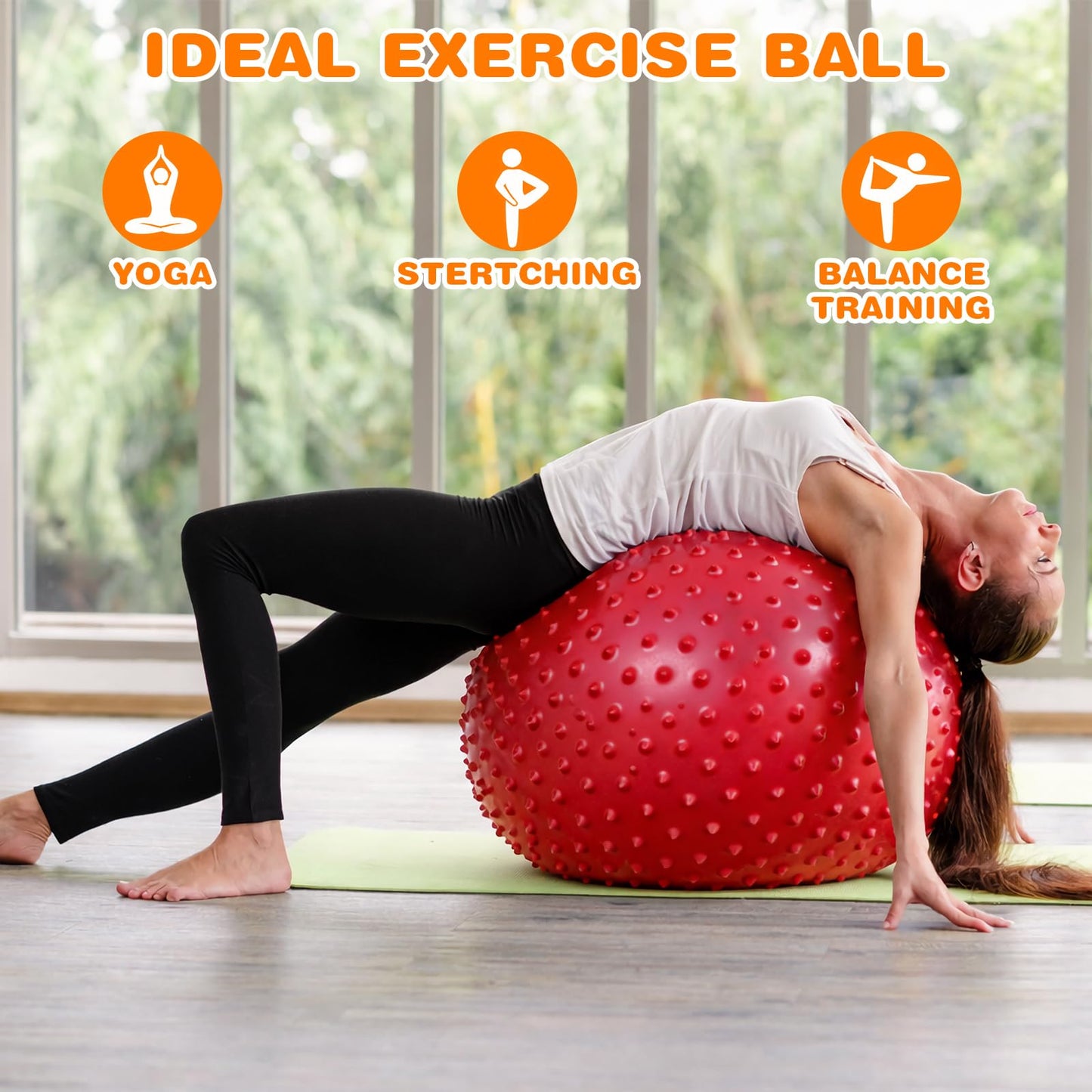 Lazynko 2 Pack Large Sensory Massage Ball with Tactile Spikes Red & Blue 33.5" 85CM Bouncy Exercise Yoga Ball for Kids,Outdoor Beach Play,with Pump