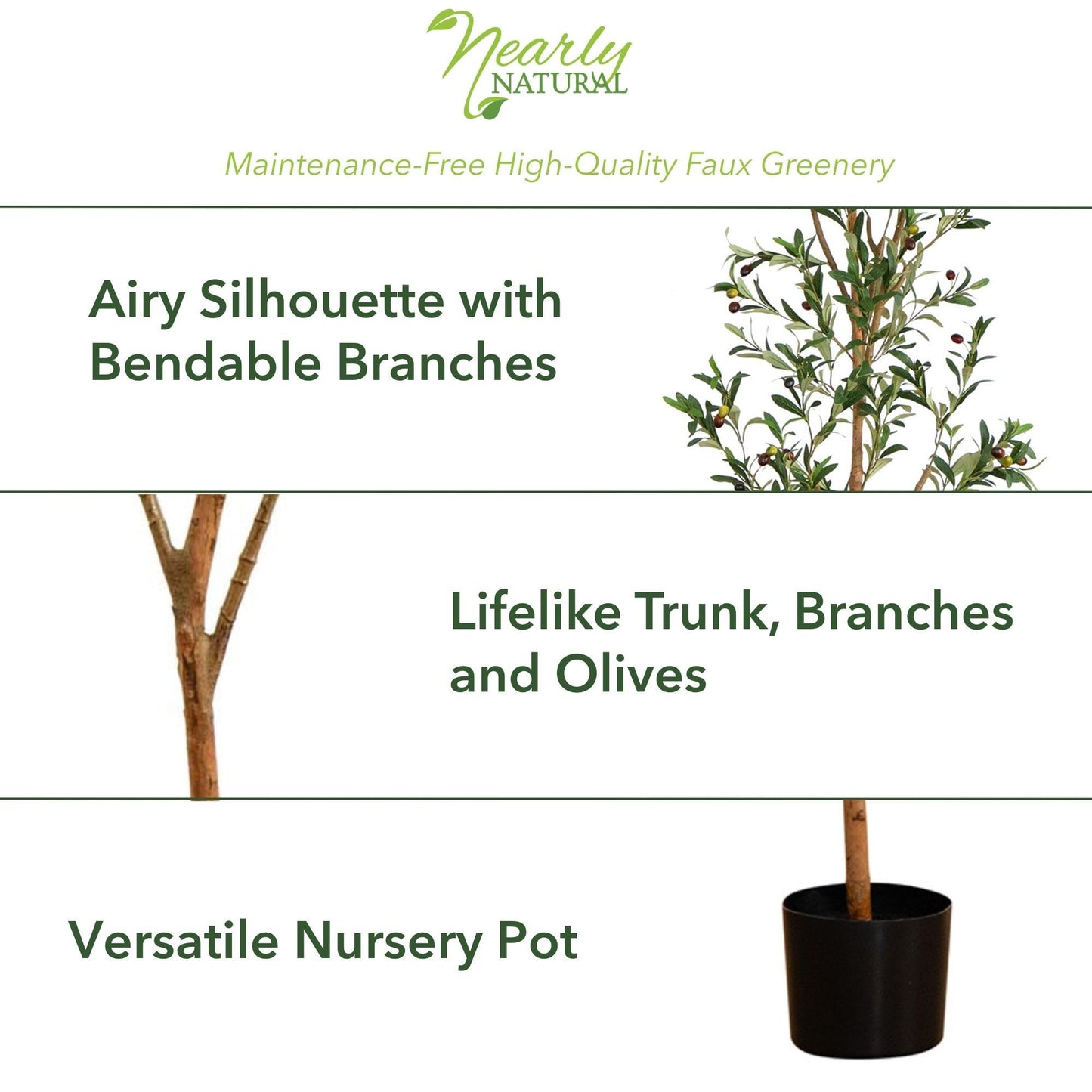 Nearly Natural Olive Tree - 3FT Tall Silk Faux Olive Tree for Home and Office Decor, Realistic Branches and Lifelike Fruits, Natural Wood Trunk, Potted