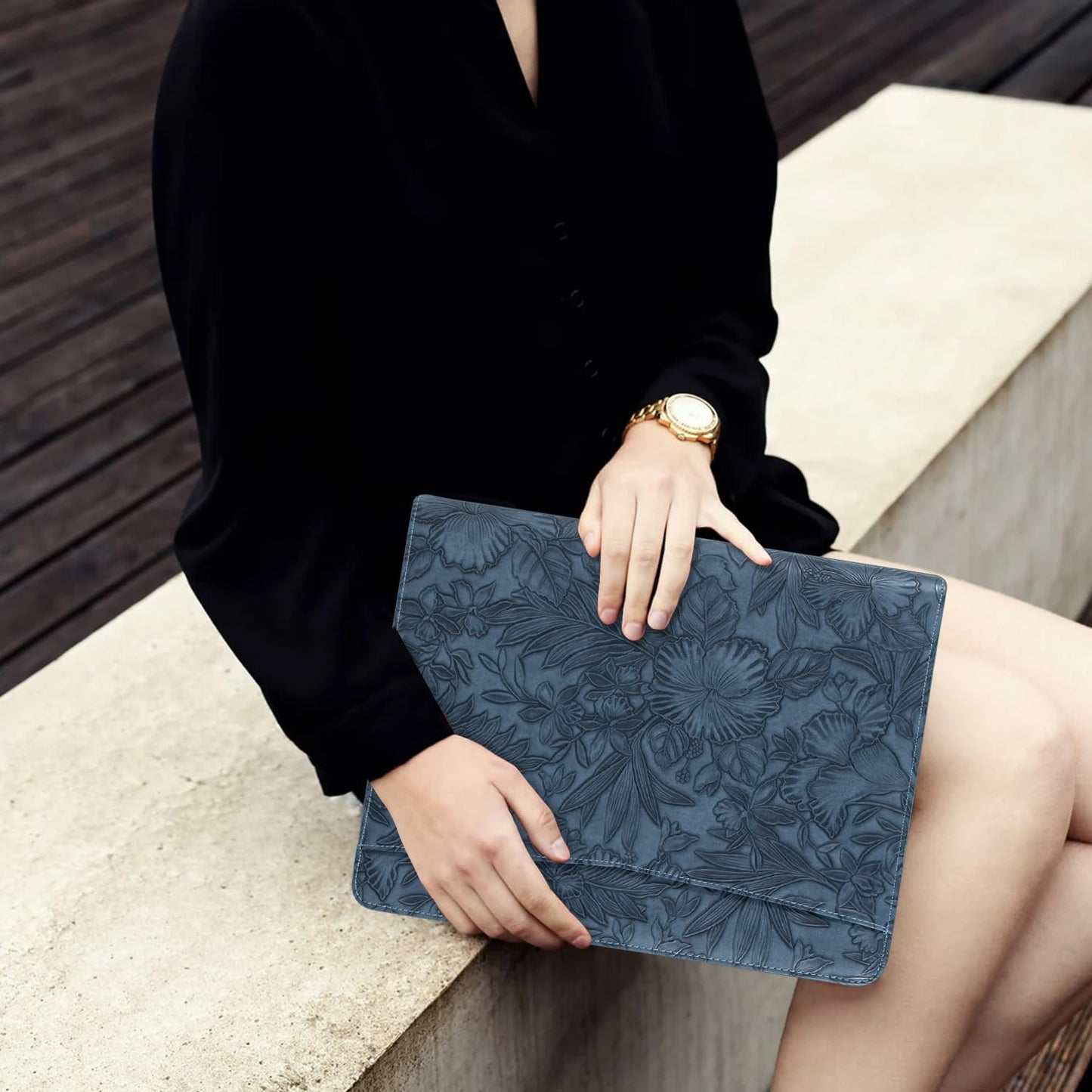 AZXCG Embossed Leather Padfolio for Women, Professional Bussiness Portfolio Organizer with A4 Notepad Holder, Zippered Portfolio Binder Fits 13" Ipad/Tablet,Gift for Women