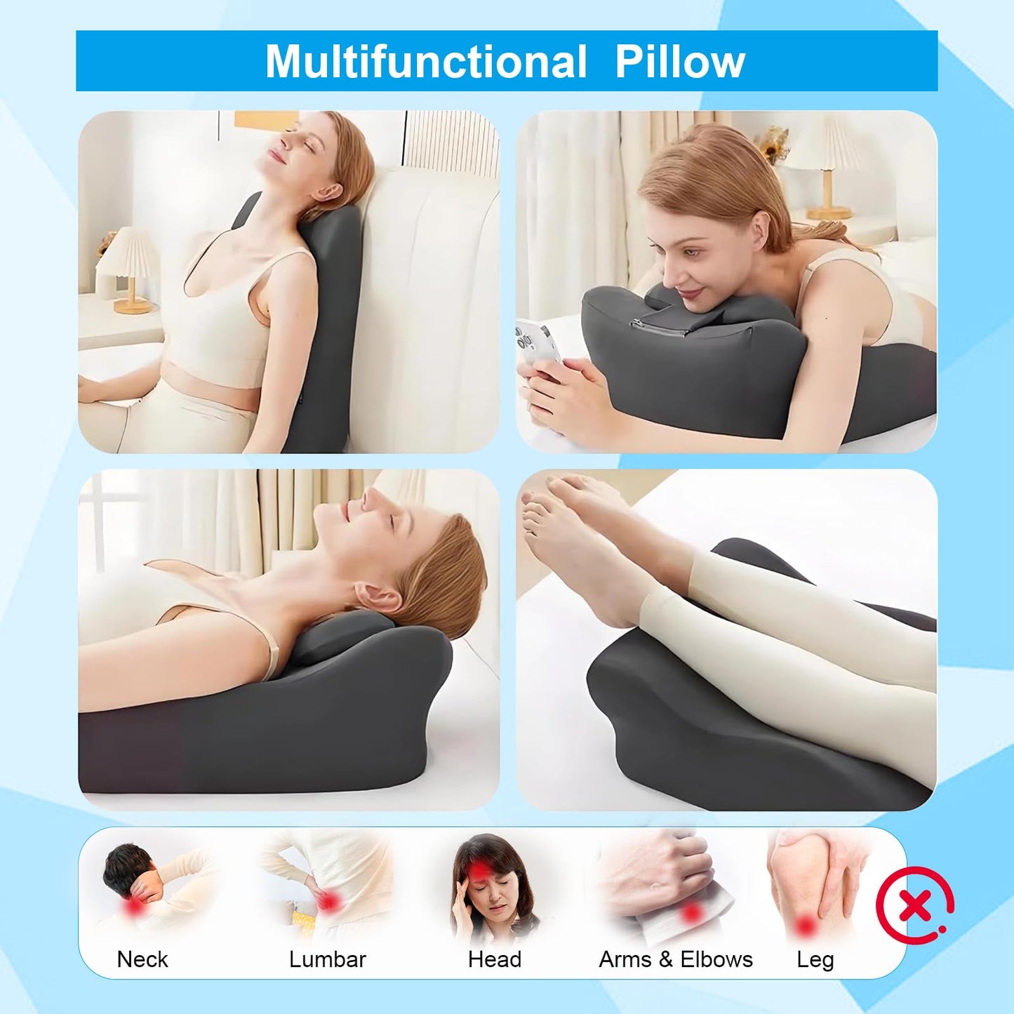 YSOGTDE Memory Foam Wedge Pillow for Sleeping, Reading and Back Support, Intimacy Pillow Ergonomic Bed Pillow for Acid Reflux, Back Pain Relief with Removable Cover