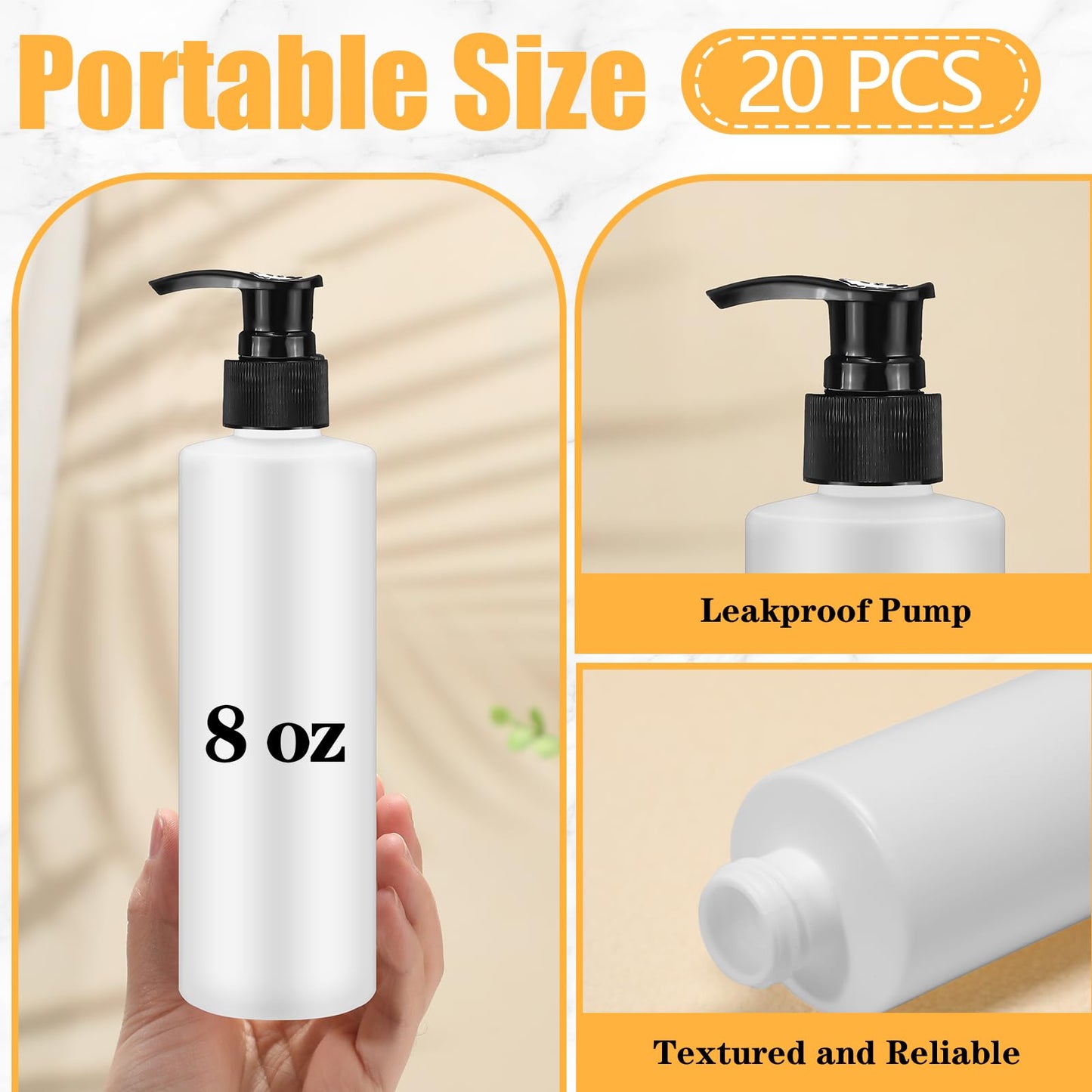 Thyle 20 Pcs Plastic Pump Dispenser Bottle 8 oz Refillable Plastic Pump Bottles Bulk Lotion Container Travel Lock Empty Lotion Bottle for Shampoo Massage Oil Dispensing Lotion(Black Pump Head)