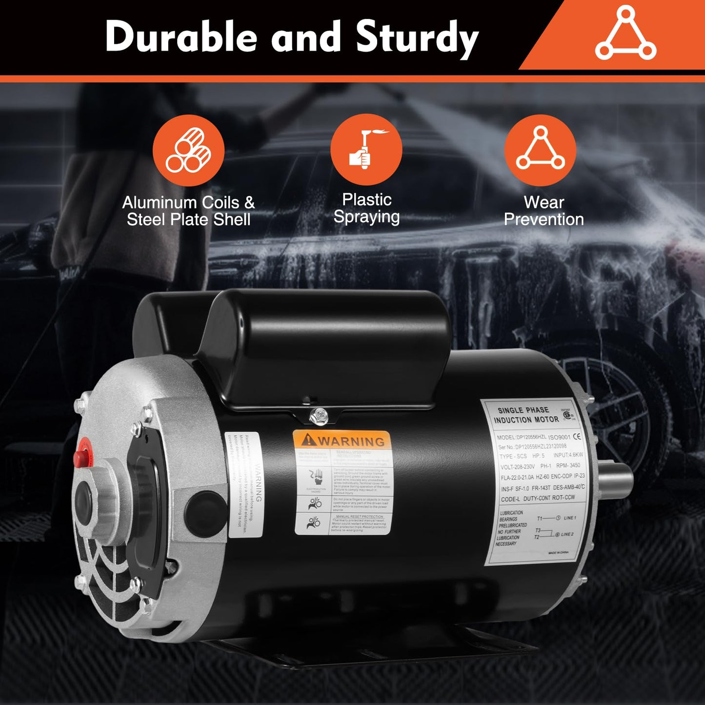 5HP Single Phase 143/5T Frame Electric Air Compressor Electric Motor 7/8 inch Shaft 3450RPM 208-230 Volts 60HZ