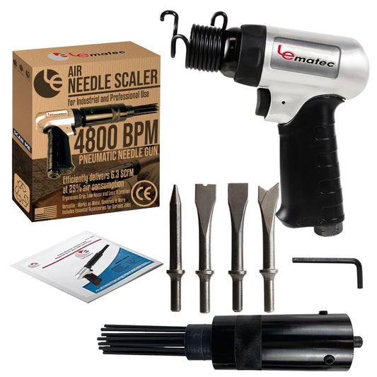 LE LEMATEC Air Needle Scaler with Air Chisel Kit, 4800 BPM Pneumatic Air Hammer Needle Gun for Metalworks, Rust, Weld & Paint Remover, Pistol Grip Metal Scraper Air Compressor Accessories (LE-AN324K)