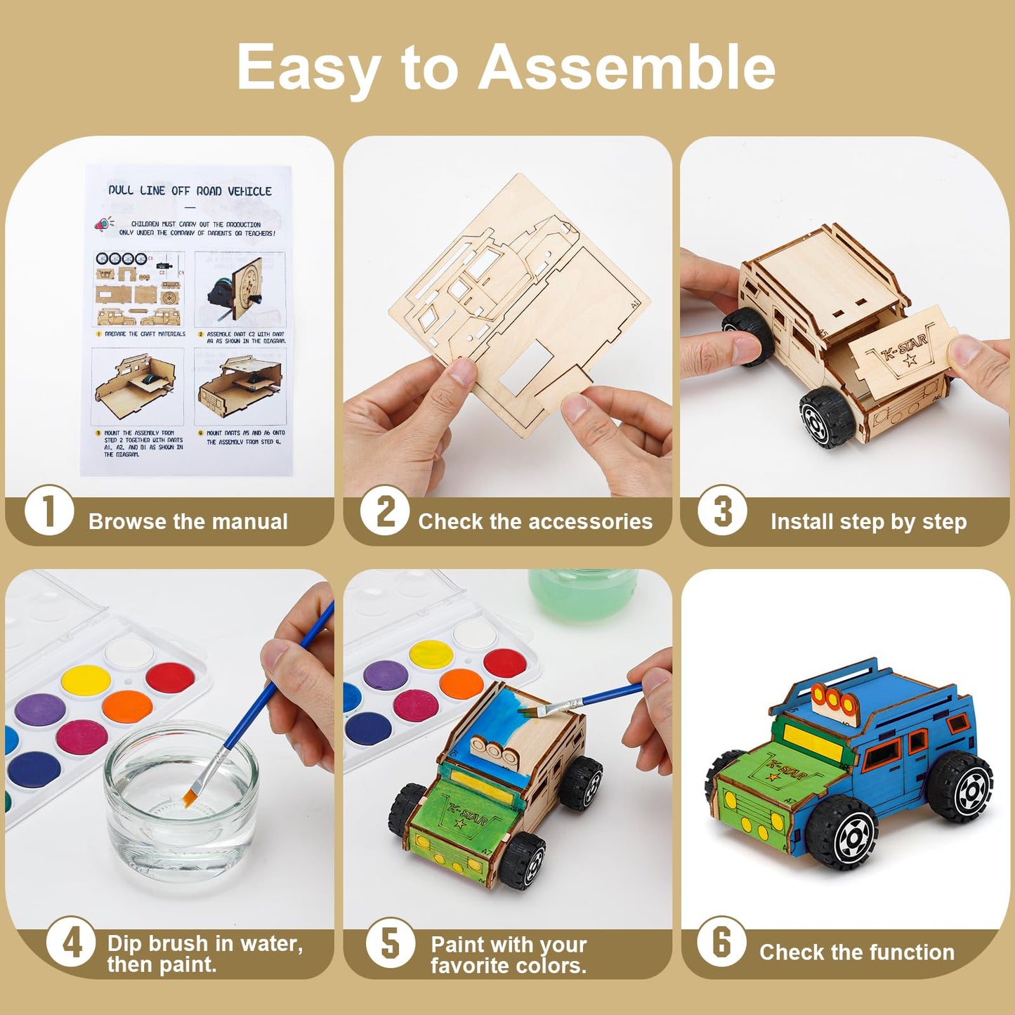 Minyaluck 5 Wooden Cars Craft Kit-Build & Paint Your Own Wood Model Car Kit,Wooden 3D Puzzles, Birthday Party Presents for Kids Boys and Girls
