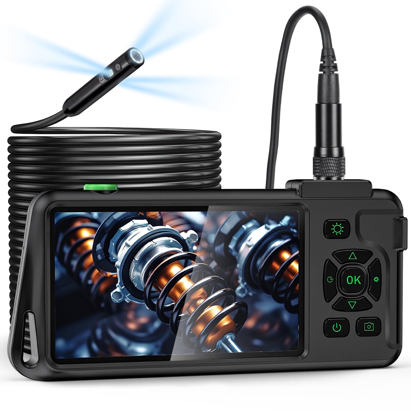 Triple Lens 1080P Borescope with 50FT Semi-Rigid Cable, 5" IPS Screen Endoscope Camera with Lights, 1080P Industrial Borescope with 32G Storage Card,IP67 Waterproof Drain Camera