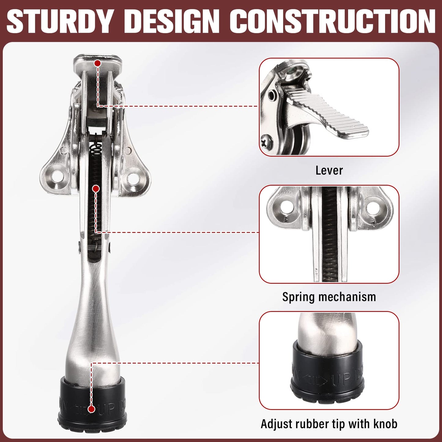 12 Pieces Heavy Duty Door Stoppers 5.35 Inches Kickdown Adjustable Kick Down Door Stop for Bottom Easy Pedal with Rubber Tips Commercial