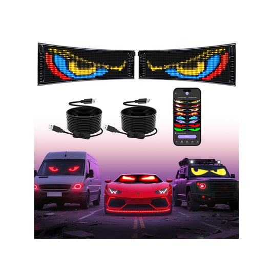 XAXVSTS Multifunctional Bright 2PCS Devil Eyes Cars SUVs & Trucks Windshield - 19in x 5in [ 2025 Tech Two Screen Synchronization Chips ] Flexible Programmable LED Eyes for Car