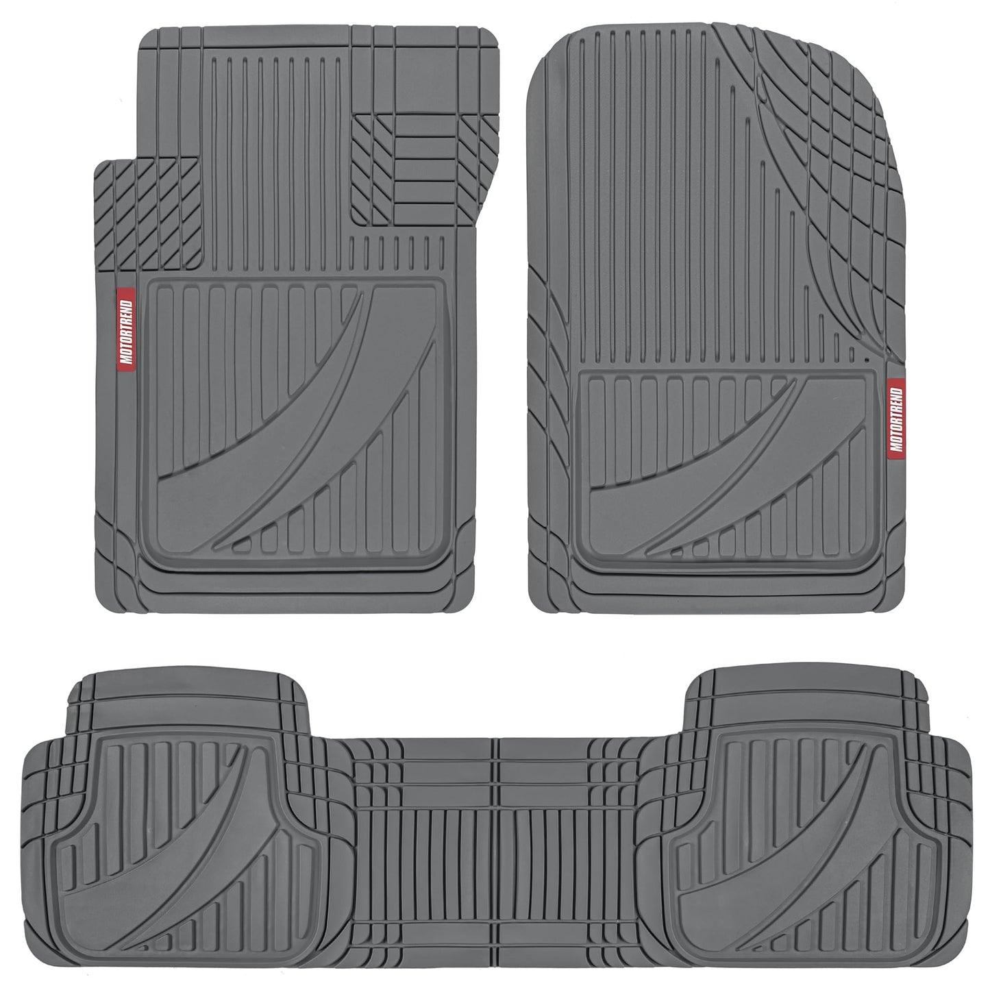 Motor Trend FlexTough™ Advanced Gray Rubber Car Floor Mats – Heavy Duty Trim to Fit All Weather Floor Mats for Cars Truck SUV - Automotive Car Interior Floor Liner Protection - Universal Fit