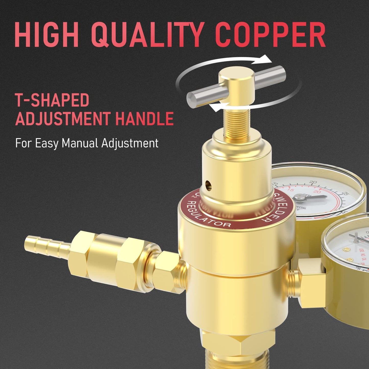 YESWELDER Argon CO2 Regulator with 8.2FT Hose 0-4000 PSI Gauges Gas Welding Regulator for MIG and TIG, CGA580 Inlet Connection