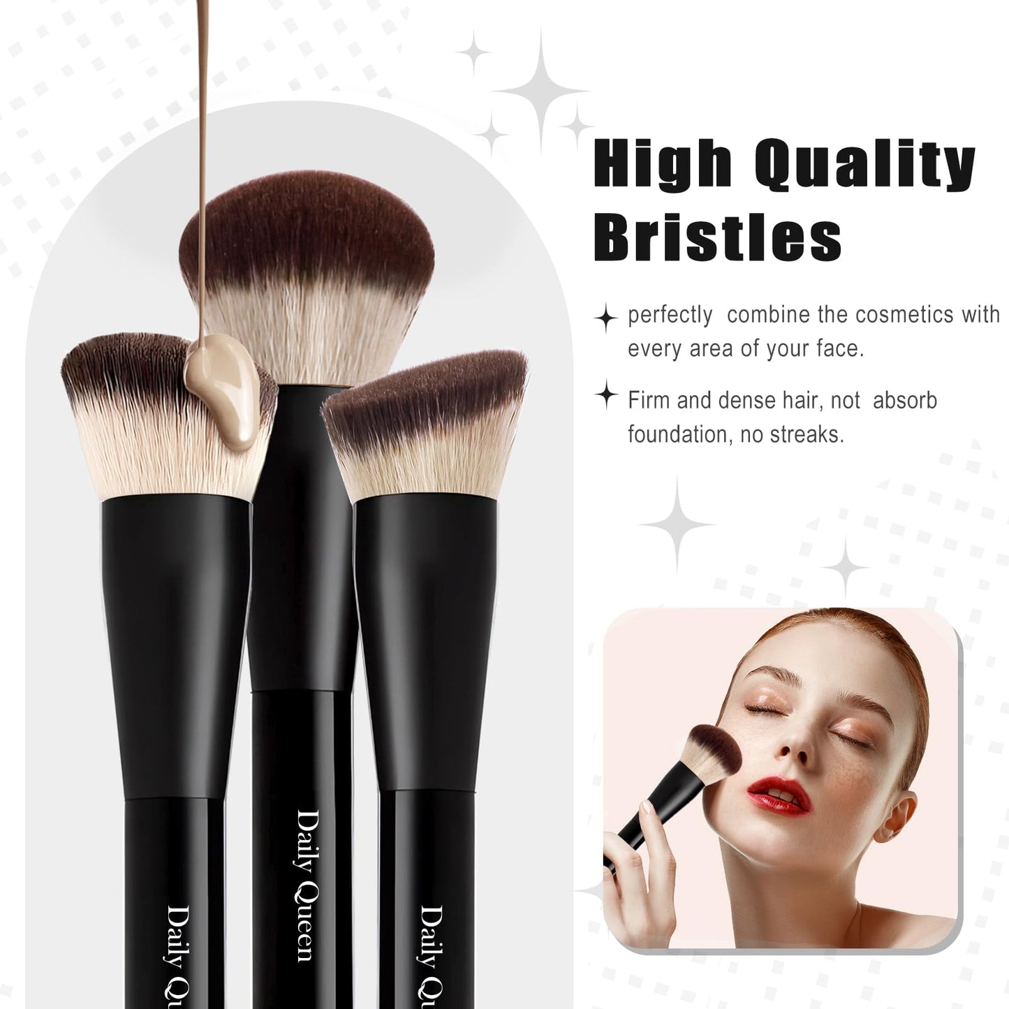 Daily Queen Makeup Brush Set 25 pcs Black Professional Kabuki Powder Concealers Eye shadows Blush Eyeliner Eyebrow Contour Eye blending Brushes