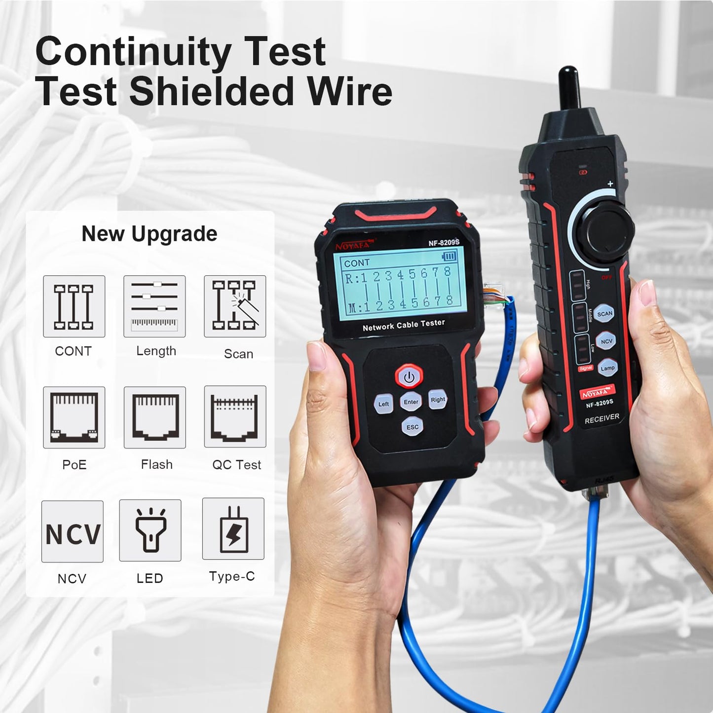 NOYAFA NF-8209S Upgrade Advanced Network Cable Tester with PoE& NCV, Cable Length Test, Port Flashing, Multifunction Anti Interference Scanning Modes Wire Tracker