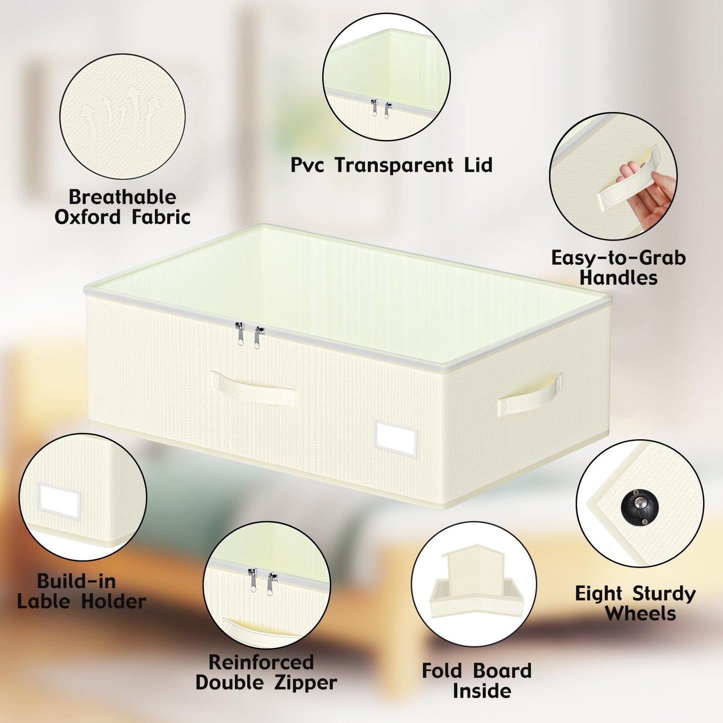 EE-RoomWorld Under Bed Storage with Wheels, No Assemble Required 10 inches height Under Bed Storage bins,Large capacity Rolling Underbed Shoe Storage containers，dorm underbed storage drawers