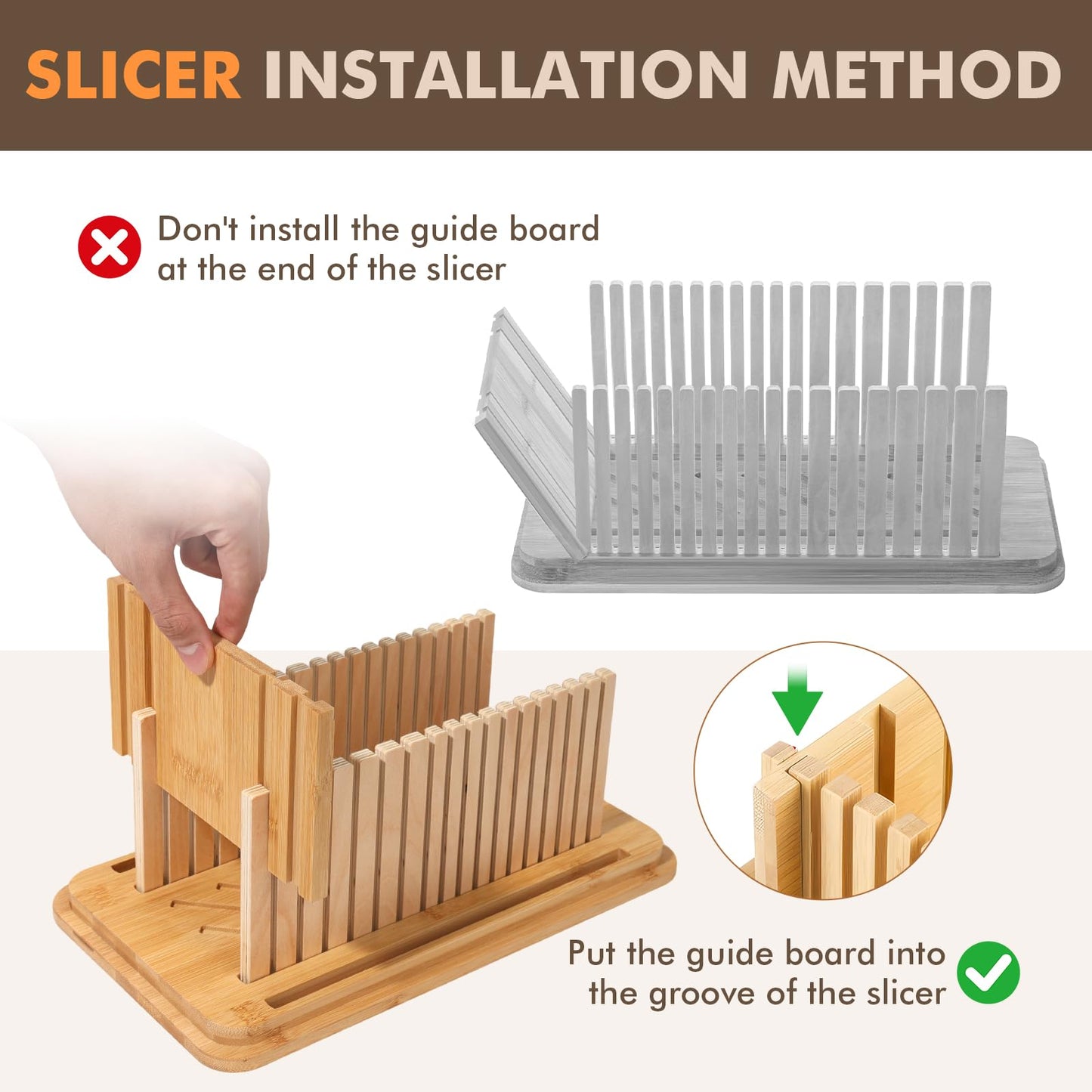 RYTOXILO Bread Slicer for Homemade Bread with Box, White Bread Storage for Kitchen Countertop with 3 in 1 Bamboo Lid, Bread Loaf Slicers Machine with Slicing Guide for Sandwich, Sourdough
