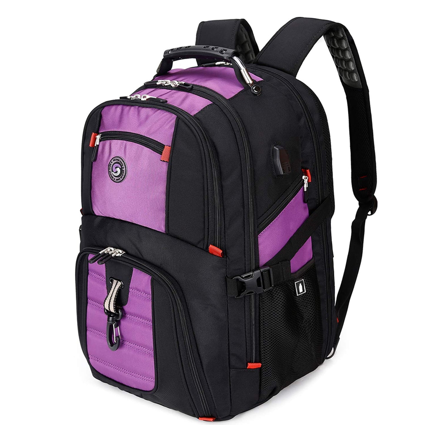SHRRADOO Extra Large 50L Travel Laptop Backpack with USB Charging Port, College High School Backpack Airline Approved Business Work Bag Fit 17 Inch Laptops for Men Women,Purple