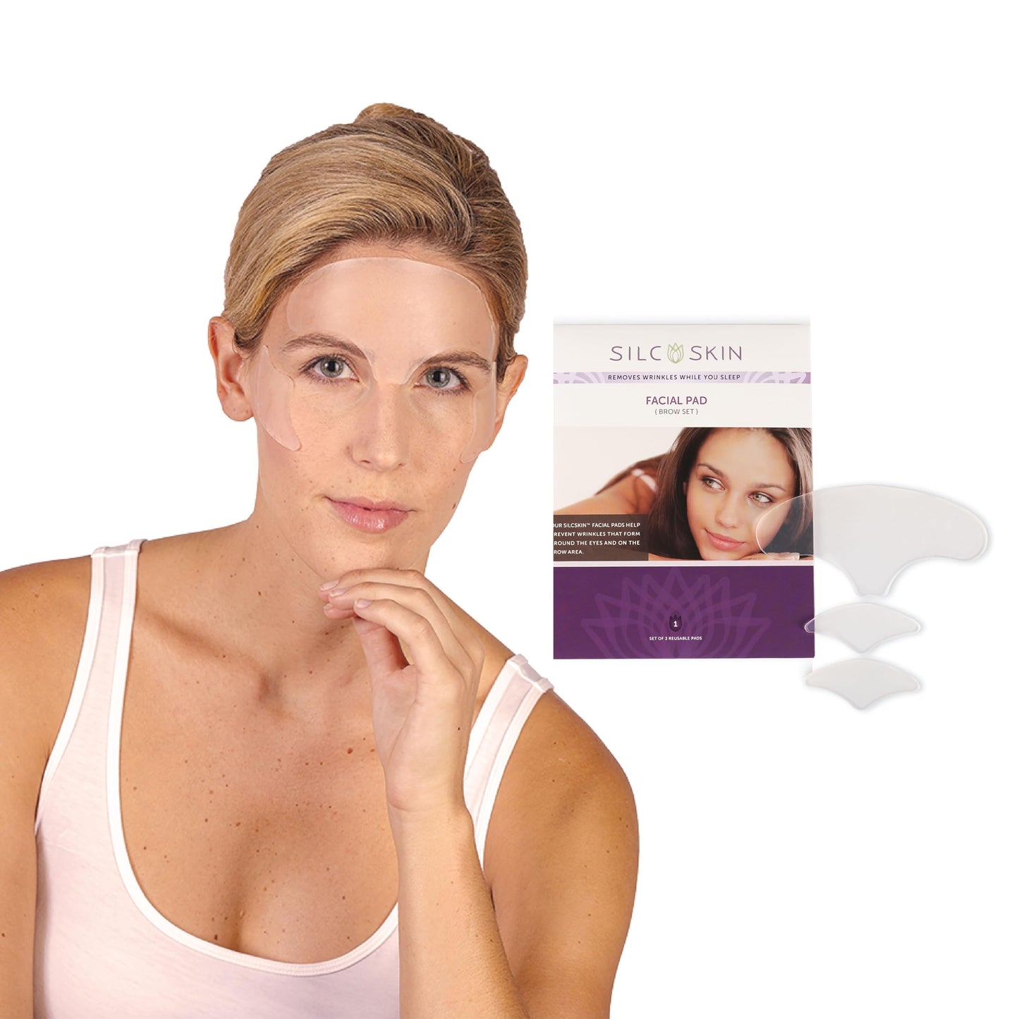 SilcSkin Facial Pads Brow Set - 2 Multi Area Pads, 1 Brow Pad - For Forehead and Facial Areas - Reusable Self Adhesive Silicone Face Pads, 30 Day Supply