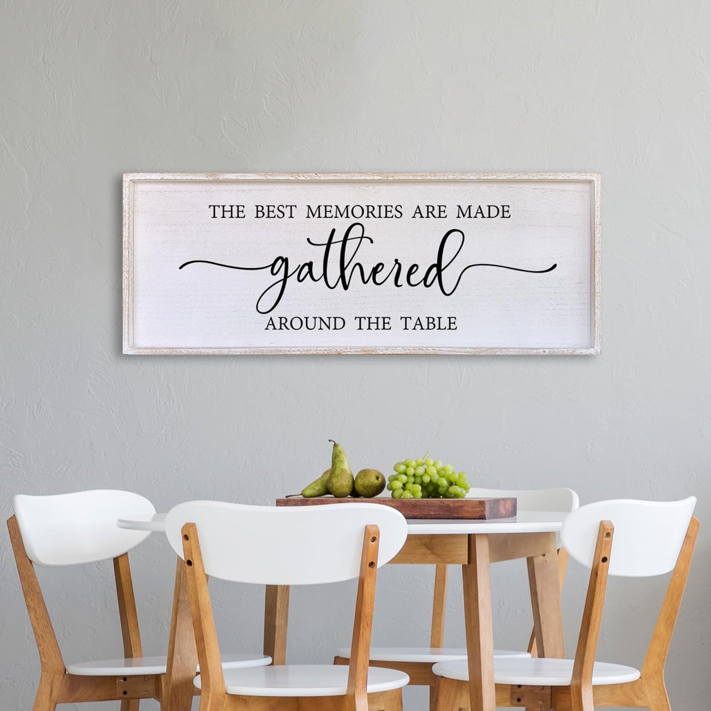 The Best Memories Are Made Gathered Around The Table Wall Decor 40"x15" Large Rustic Farmhouse Dining Room Wood Framed Modren Signs Kitchen Home Simple Hanging Wall Art (White)