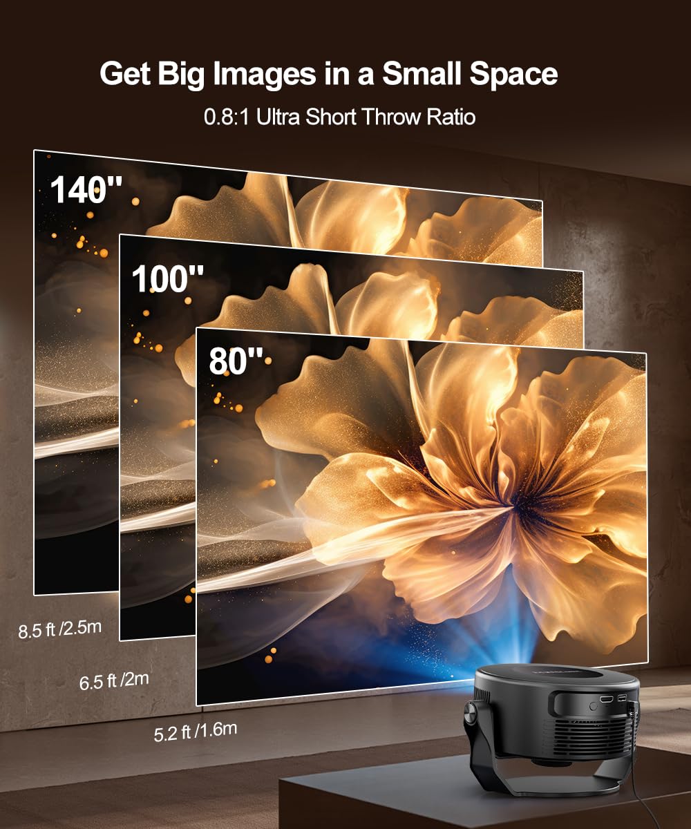Magcubic Smart Projector with WiFi 6 and Bluetooth 5.4, Mini Protable Projector 4K & 8K Support, Built-in Apps, Auto Keystone, Video Proyector for Home Theater/Outdoor Movie (HY300Max)