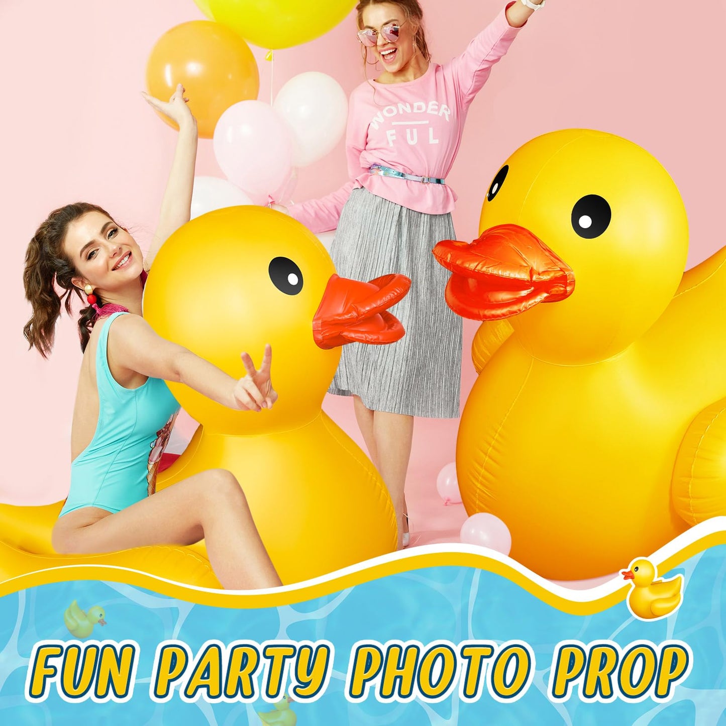 Hungdao 2 Pcs 5 Feet Giant Inflatable Duck Huge Rubber Duck Large Blow up Inflatable Pool Float for Adult Summer Beach Swimming Pool Party Decoration