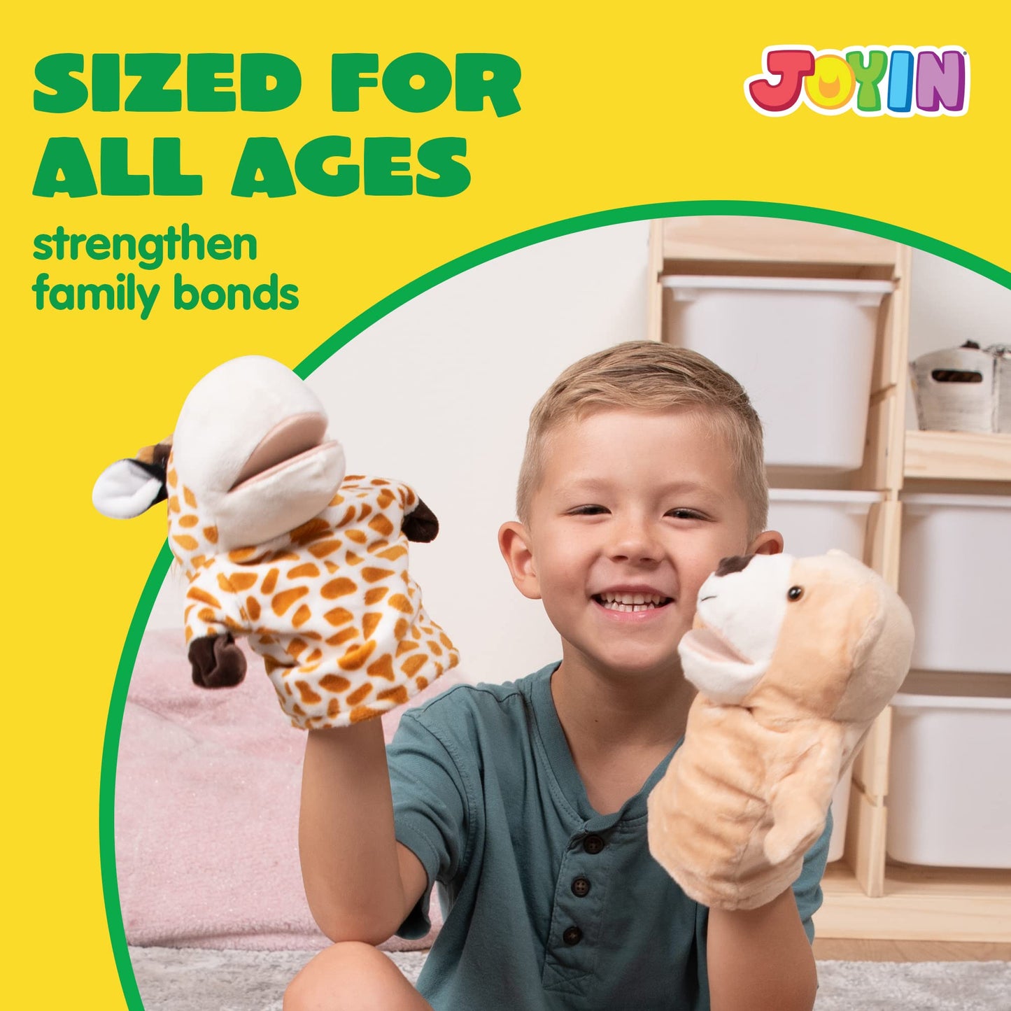 JOYIN 6Pcs Kids Hand Puppet Set with Working Mouth, Toddler Animal Plush Toy Includes Elephant, Giraffe, Lion, Bear, Raccoon and Monkey for Show Theater, Birthday Gifts, Easter Basket Stuffers