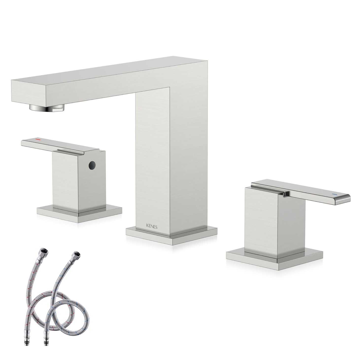 KENES 2 Handle Widespread Bathroom Faucets Brushed Nickel, Bathroom Sink Faucet 3 Hole Vanity Faucet with Lead-Free Supply Hose, KE-9050