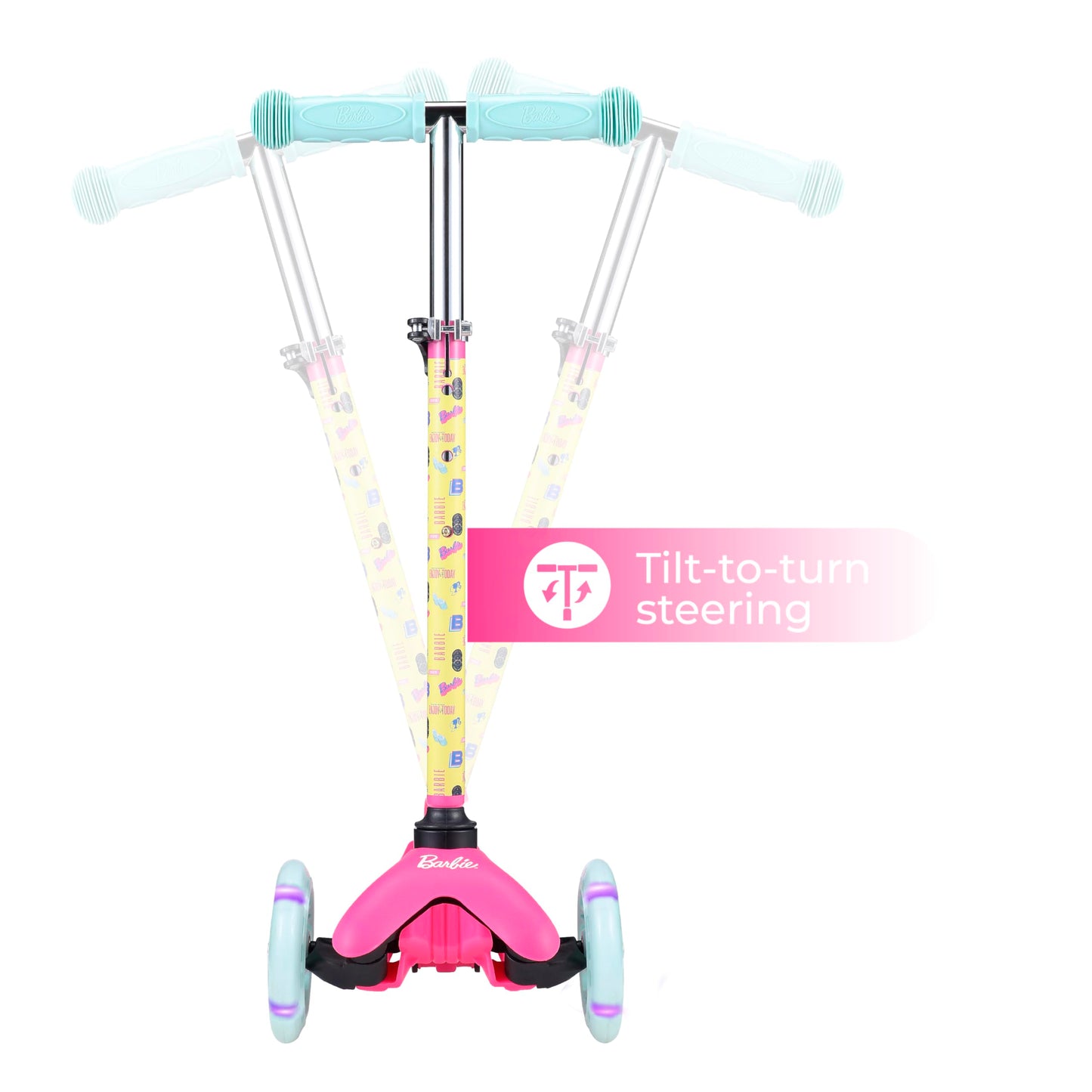 Barbie Self Balancing Kick Scooter with Light Up Wheels, Extra Wide Deck, 3 Wheel Platform, Foot Activated Brake, 75 lbs Limit, Kids & Toddlers Girls or Boys, for Ages 3 and Up