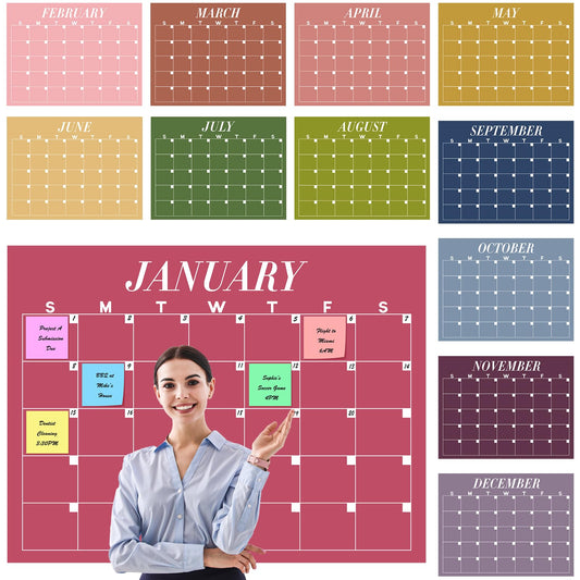 12 Pcs Extra Large Undated Calendar 40‘'x 27.5‘' Large Classroom Wall Calendar 12 Month Big Dry Ease Reusable Planning Yearly Rainbow Planner for Office Home Educational Study Back to First Day Class