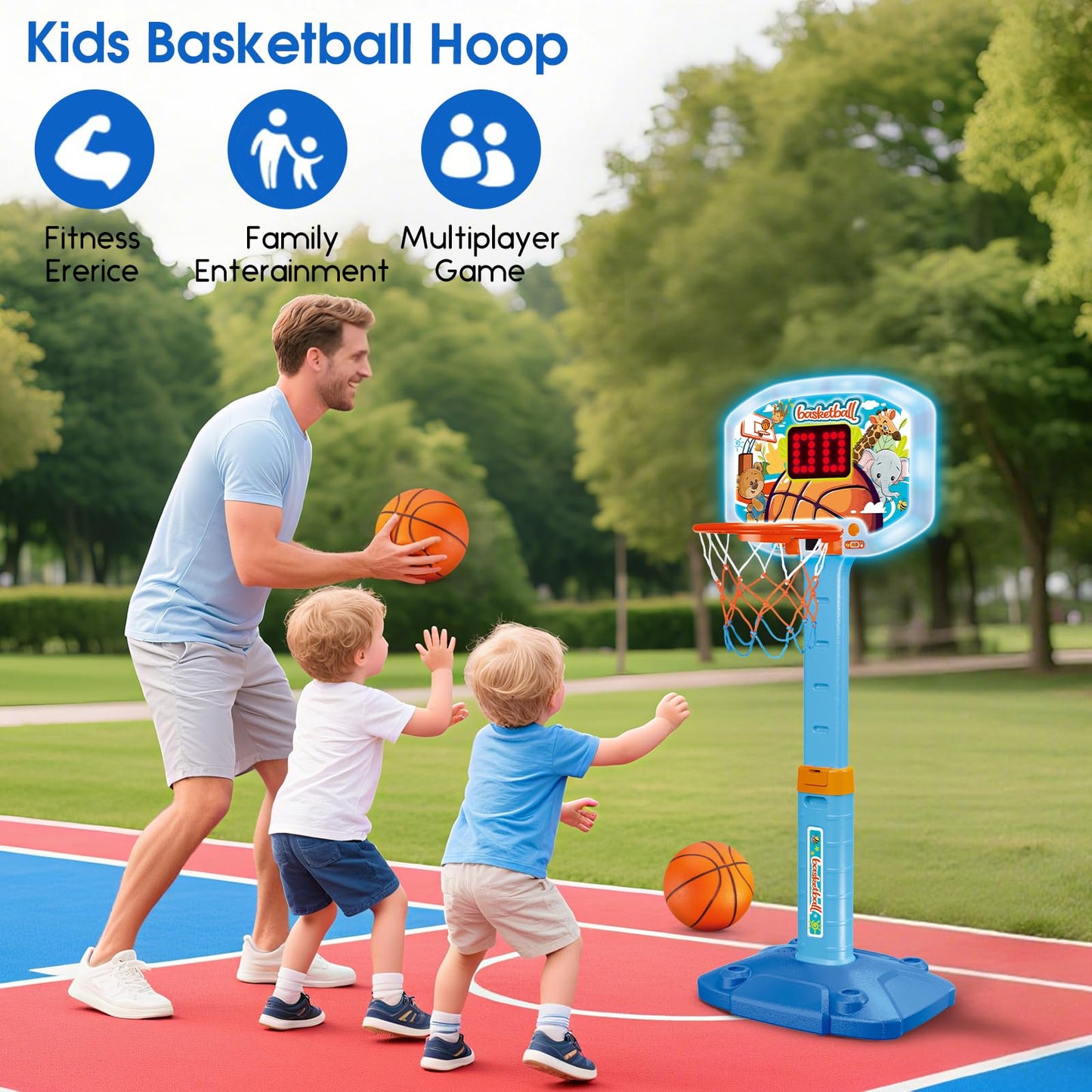 Toddler Basketball Hoop Indoor for Age 1-3, Kids Basketball Hoop with Led Light Scoreboard, Adjustable Basketball Goal with 3 Balls, Outdoor Sport Toy for 1 2 3 4 Year Old Baby Boy Girl Birthday Gift