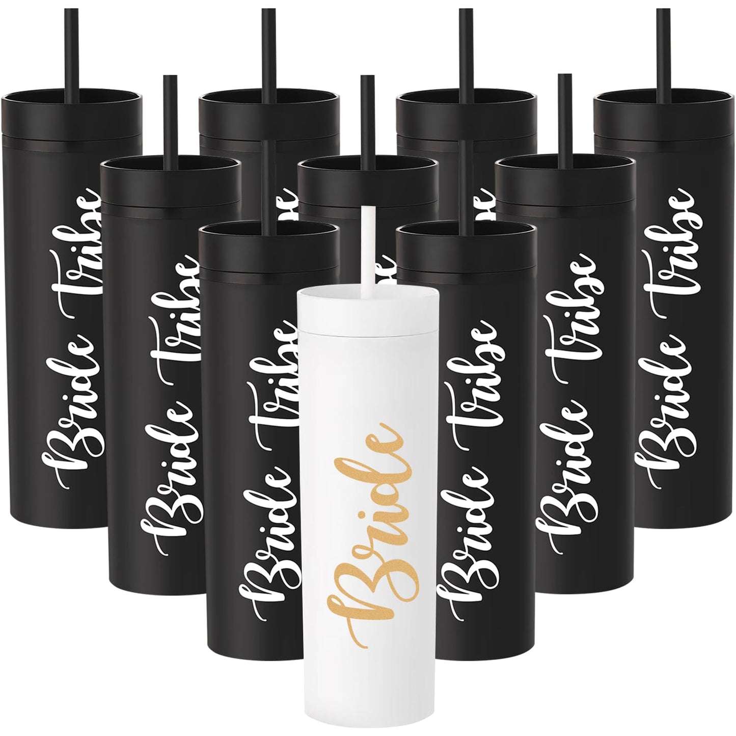 10 Pack Bride to Be Skinny Tumbler | 16 oz Bride Tribe Tumblers | Bachelorette Party Cups | Engagement Wedding Gifts Bridesmaids Mugs Bachelorette Party Supplies & Games