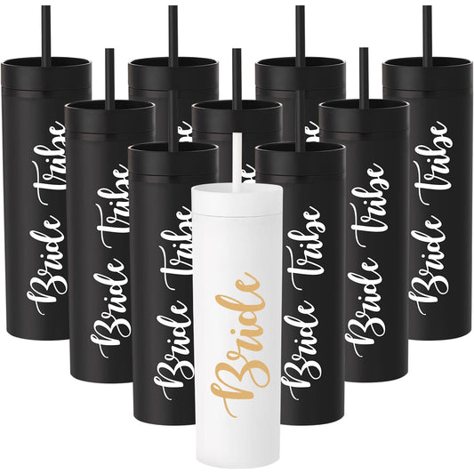 10 Pack Bride to Be Skinny Tumbler | 16 oz Bride Tribe Tumblers | Bachelorette Party Cups | Engagement Wedding Gifts Bridesmaids Mugs Bachelorette Party Supplies & Games